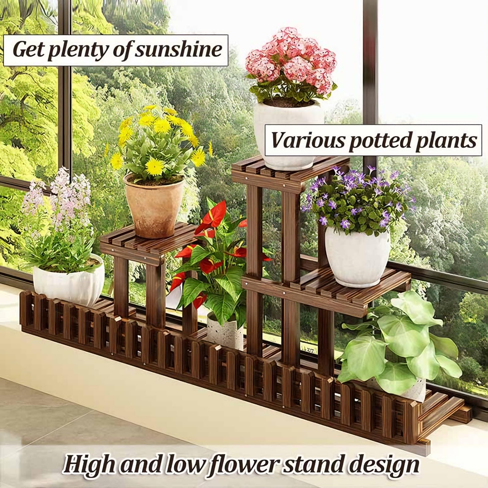 Étagère d'angle à 3 niveaux en bambou pour fleurs en pot, organisateur de rempotage pour jardin, terrasse, véranda et balcon