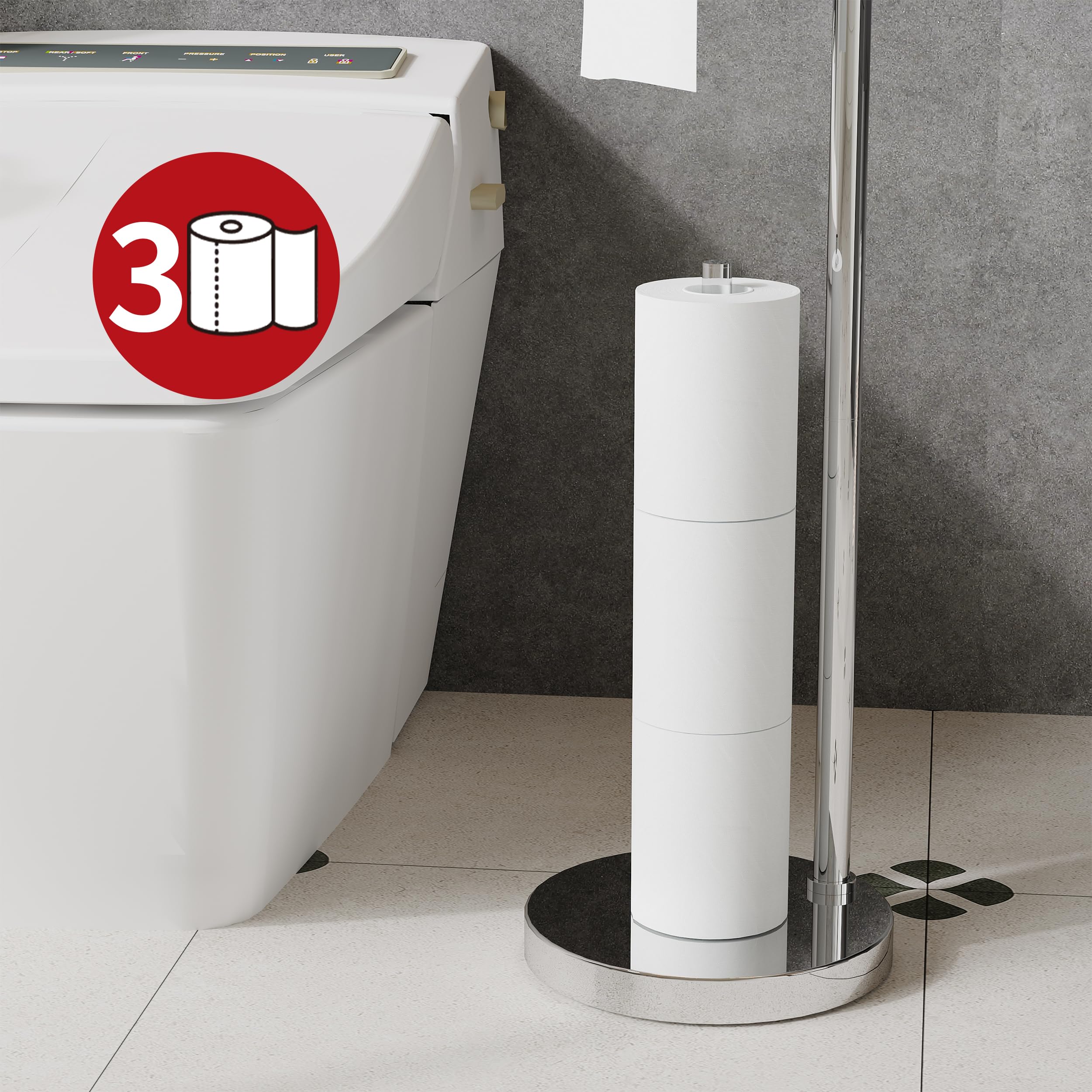Porta rotolo di carta igienica con contenitore, in acciaio inox, cromato | Supporto per rotolo di carta igienica a doppio palo girevole, base pesante, per bagno, supporto per rotolo di carta igienica