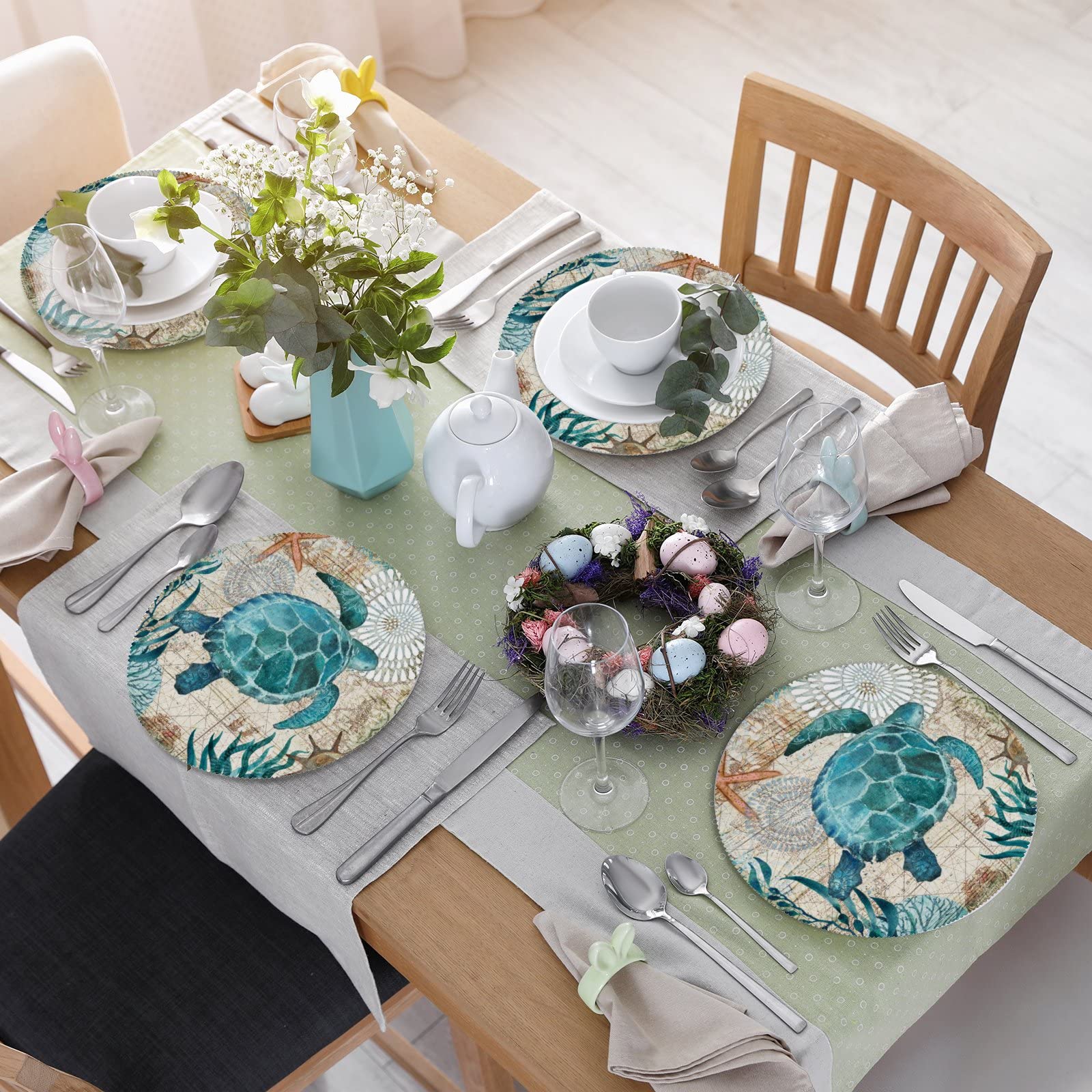 Set di 4 tovagliette rotonde nere per tavolo da pranzo, 40,6 x