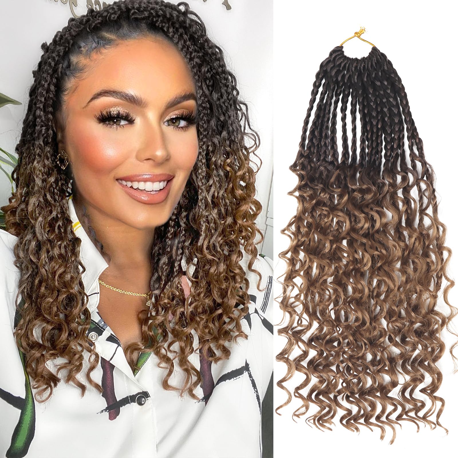 Goddess Box Braids Crochet Hair With Curly Ends 14 Inch Bohomian Box Braids Crochet Braids 1 Packs 3X Crochet Braids Synthetic Braiding Hair Extension