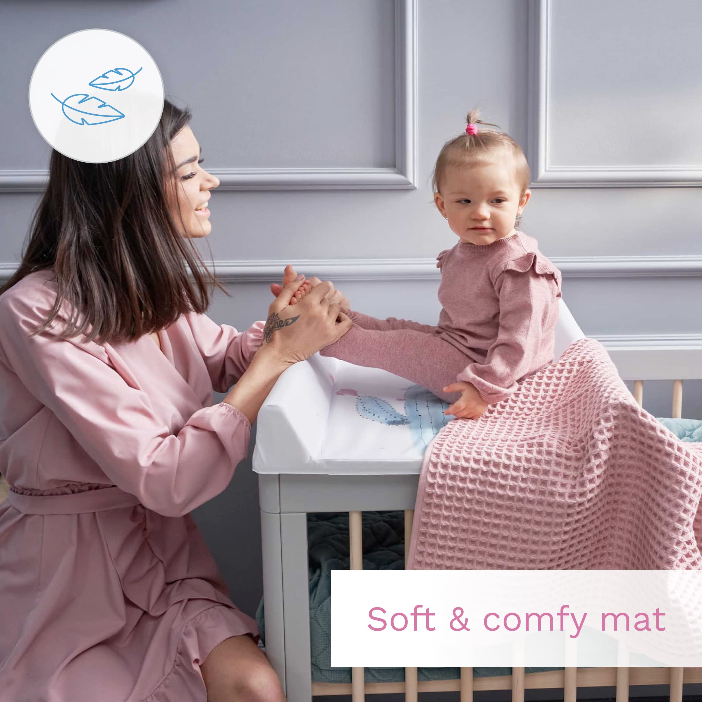 Baby Hard Base Changing Mat/Top Changer 70x50 cm fits 120x60 cm Cot Unisex Wedge Anti Roll Nappy Newborn Baby Waterproof Changing Mat with Raised Edges (Garden) — view 7