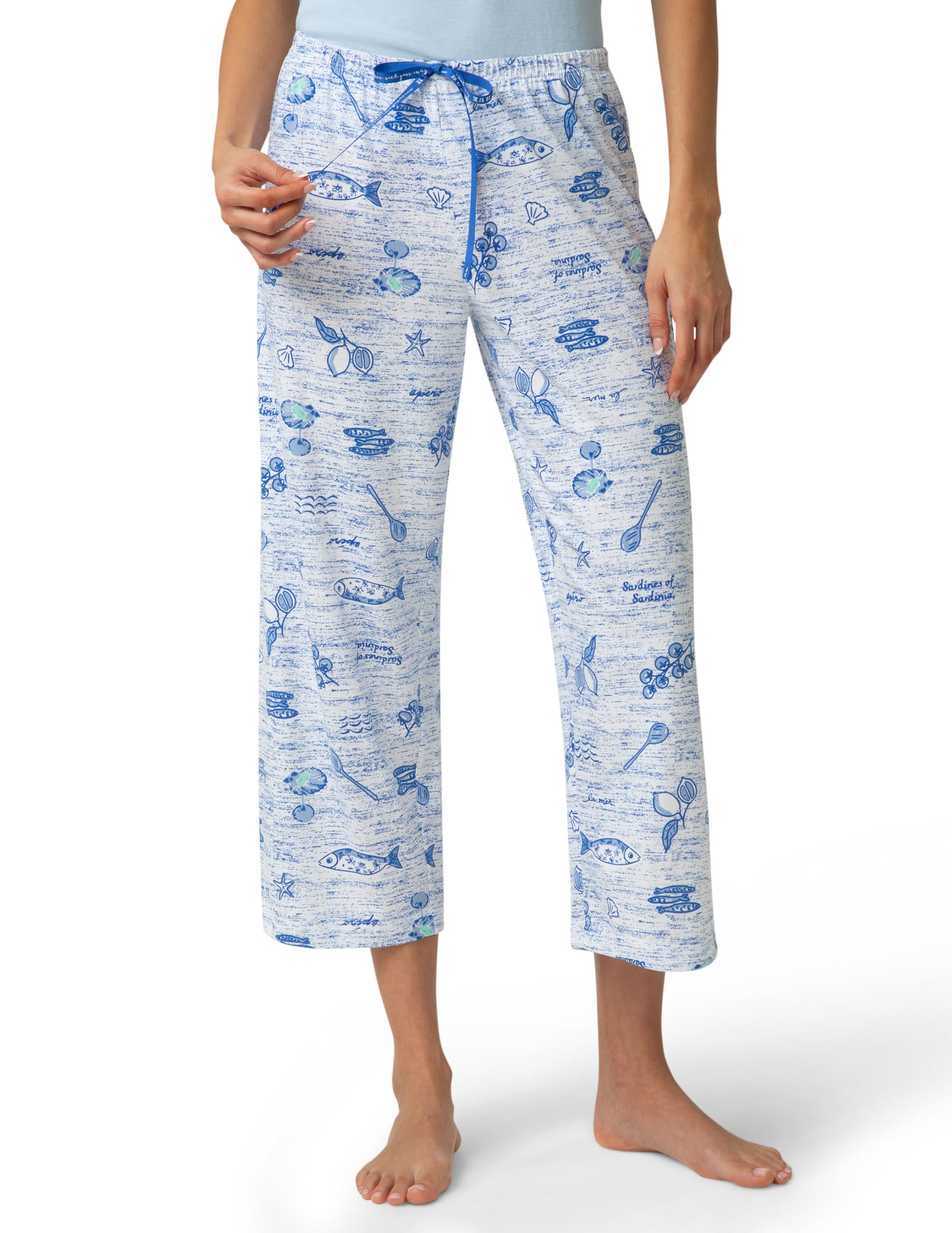 HUE Women's Summer Vacation Pajama Separates, Soft, Whimsical Print Pjs with Tropical Beach Themes, Flip Flops, Cocktails