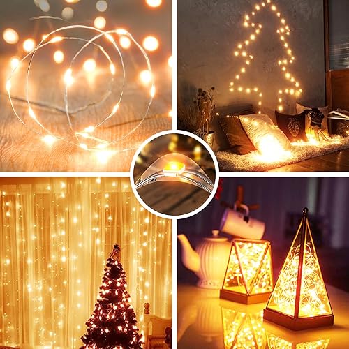Miniatura 9 de Olafus Paquete de 16 luces de hadas blancas cálidas que funcionan con pilas, mini tira de luces de alambre de cobre de 7 pies, 20 luces LED para