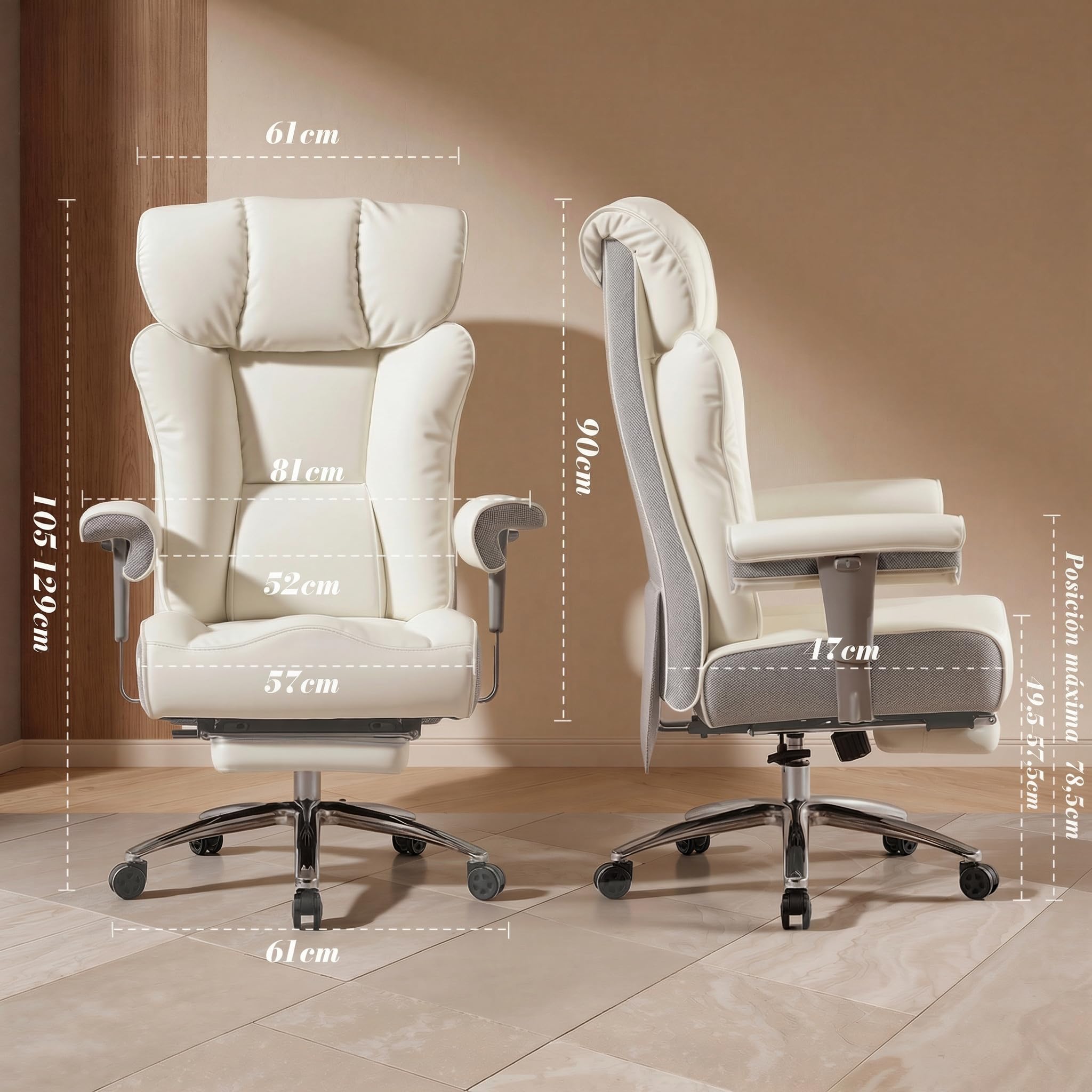 Efomao Silla de Oficina Reforzada 200 kg con Reposapiés – Silla Ejecutiva de Cuero PU con Respaldo Alto, Reposabrazos Acolchados Ajustables y Soporte Lumbar
