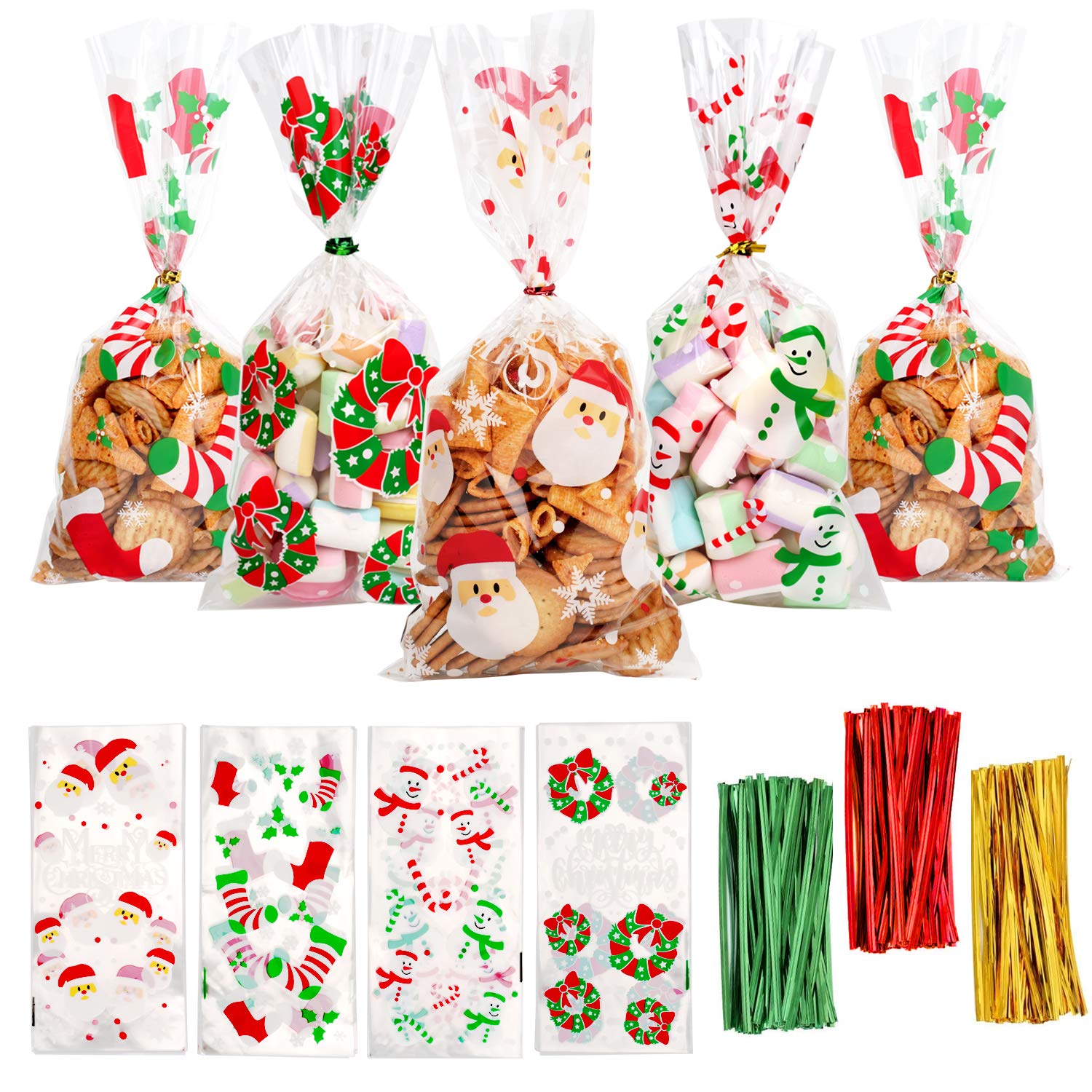 Buy FINGOOO 120 Pieces Christmas Candy Cookie Bags Christmas Cellophane