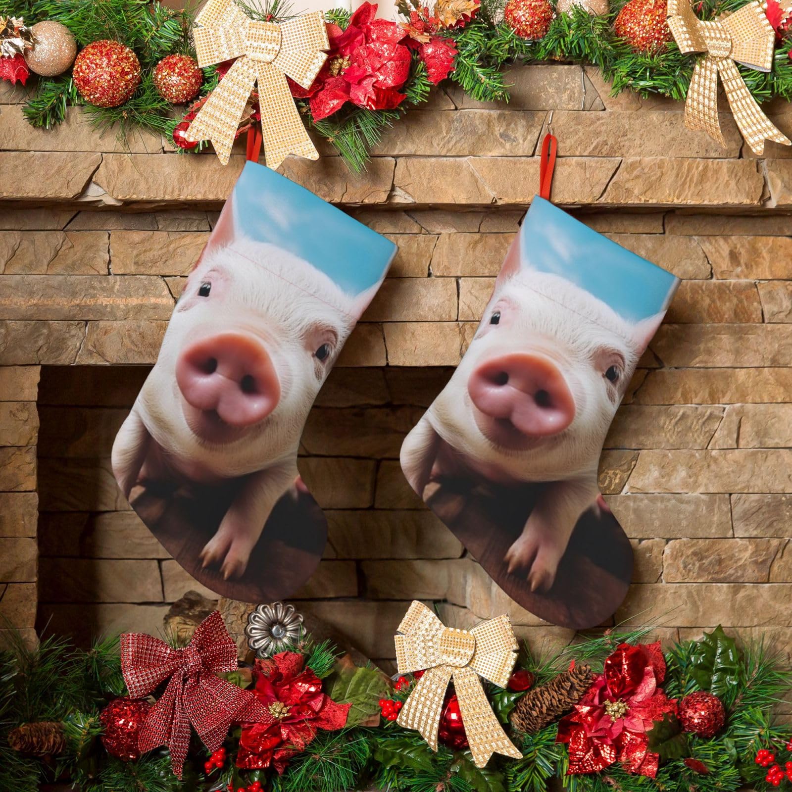 Smiling Christmas Stockings 18 Inches Velvet Xmas Fireplace Hanging Stocking Rustic Christmas Santa Stockings for Home Christmas Decorations Party Favor Supplies