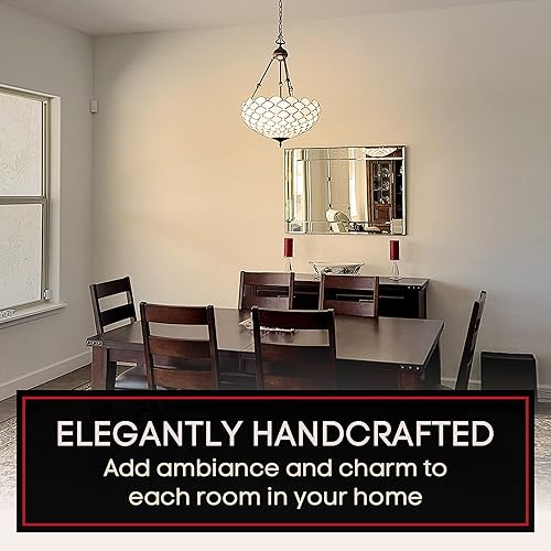 Miniatura 5 de Amora Lámpara de techo estilo Tiffany vintage, 18 x 9 pulgadas, lámpara de araña blanca con vitrales, iluminación antigua para comedor