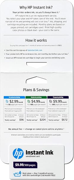 Amazon.com: HP – instantáneo 300-page Mensual Plan de tinta para Select  Impresoras HP : Productos de Oficina