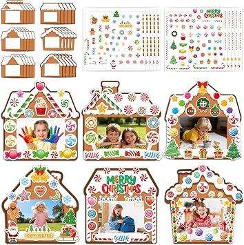 30 Packs Christmas Picture Frame Craft Kits for Kids DIY Xmas Gingerbread House Candy Photo Craft Hanging Frame gingerbread cookie Ornaments for Holiday Art Decorations Home Class Game Activities