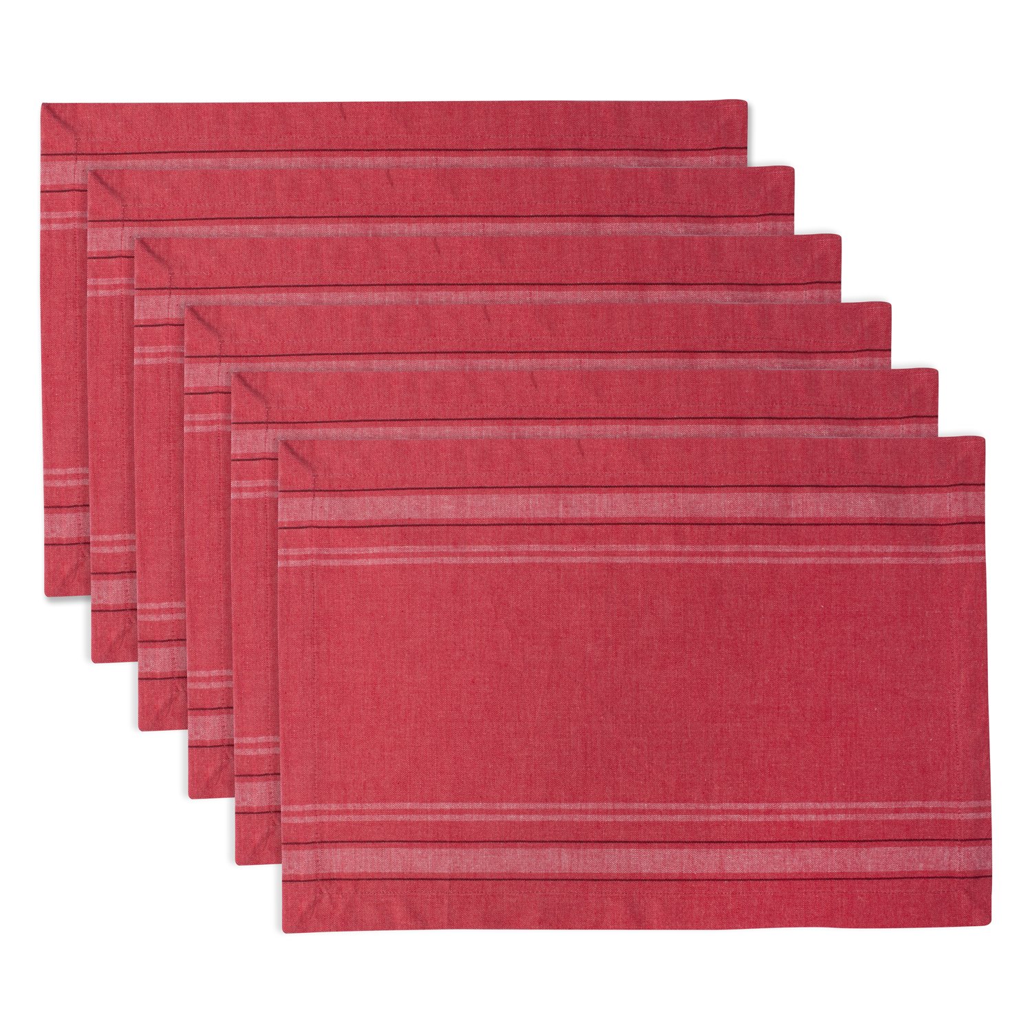 DII French Stripe Tabletop Collection Farmhouse Style Dining Table Linen Placemat Set, 13x19, Red Chambray, 6 Piece โ image 1
