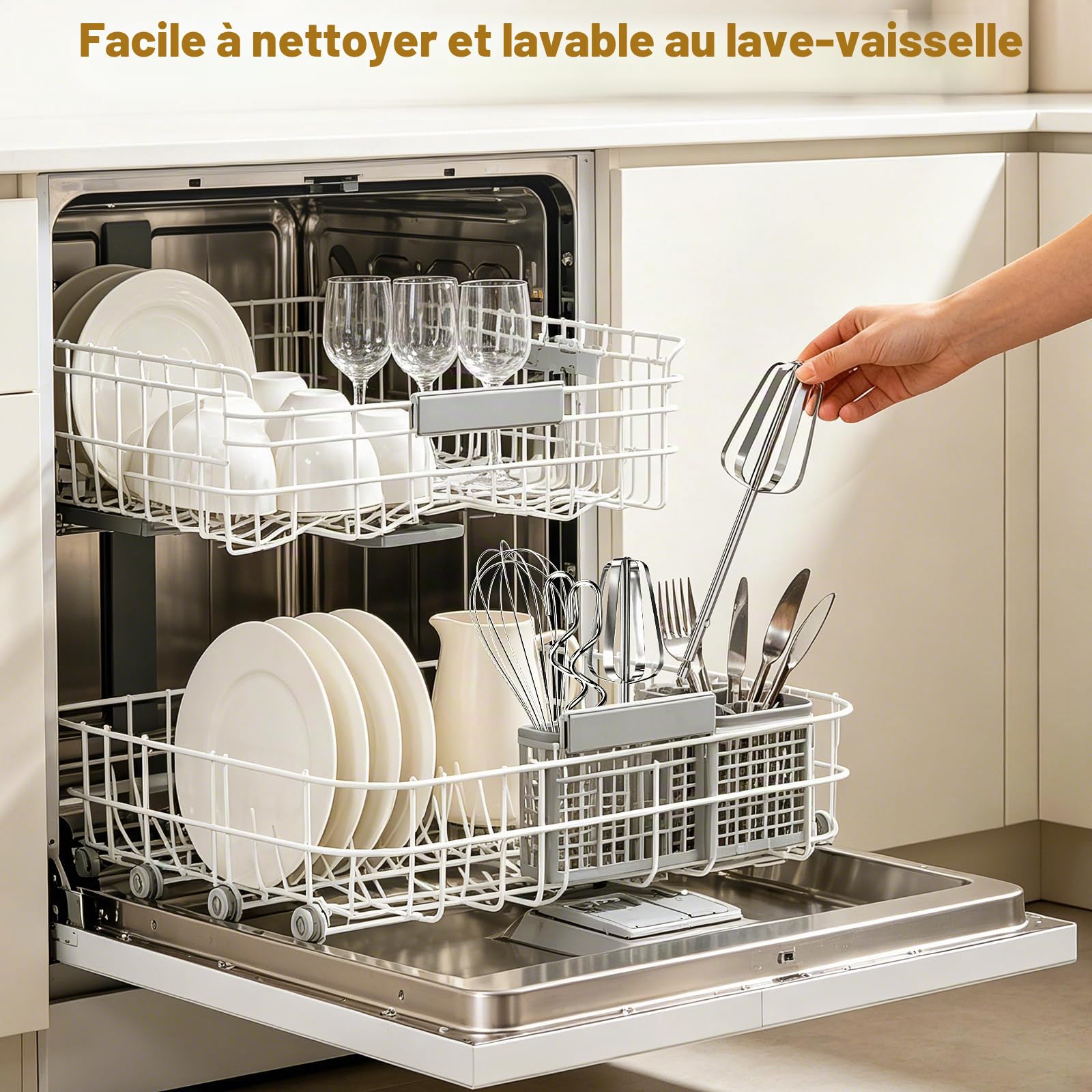Batteur Electrique Cuisine 300W, 7 Vitesses Réglables | Fouet Electrique Portable avec 1 Fouet 2 Batteurs et 2 Crochets en Acier Inoxydable, Idéal pour Gâteaux Confitures et Crème