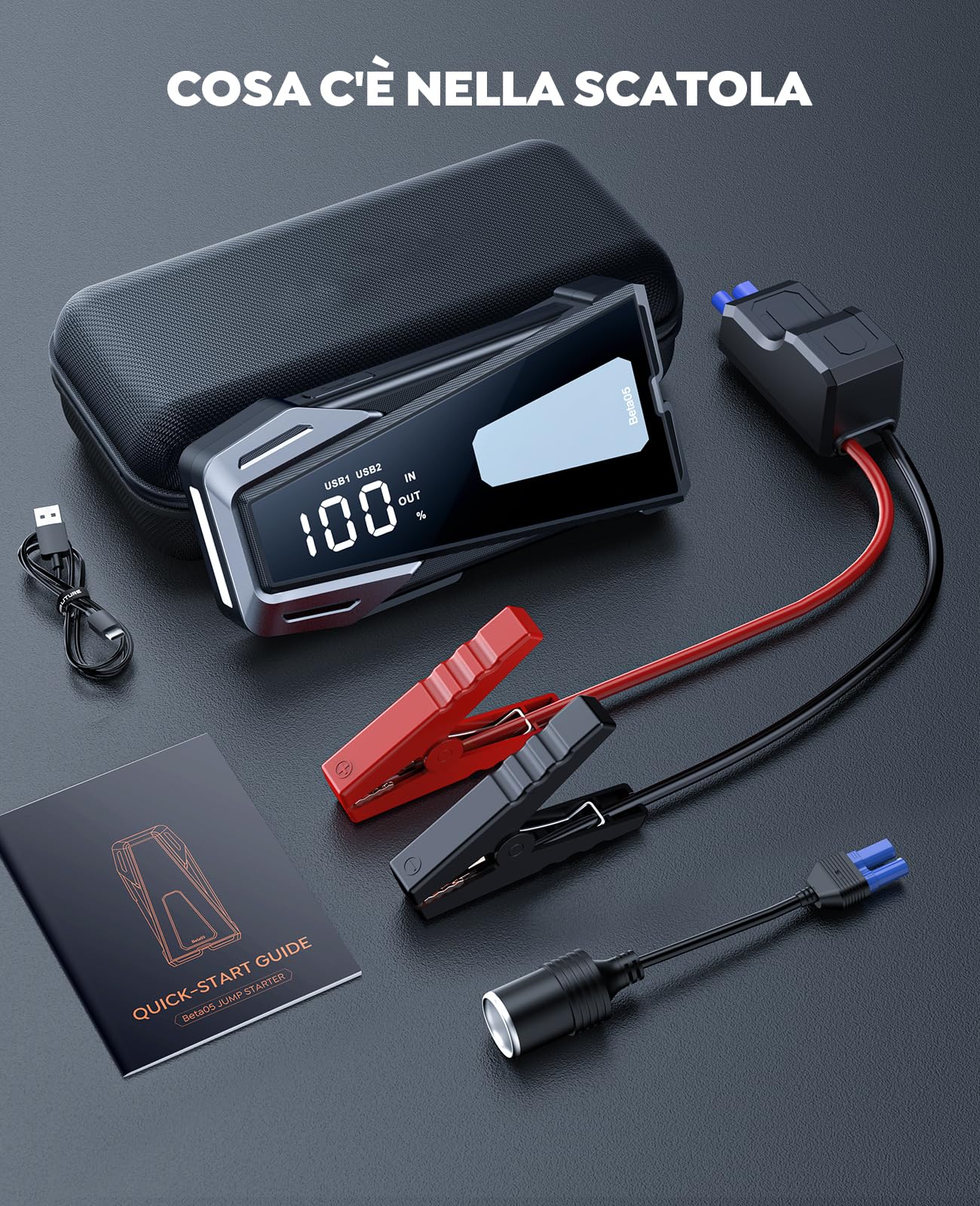 Booster Avviamento Auto da 5000A, 23800mAh Avviatore Batteria Auto per Tutti i Motori a Gas o 10.0L Diesel, Avviatore Emergenza per Auto/Moto con Torcia Portatile, Ricarica USB Rapida e 160W CC