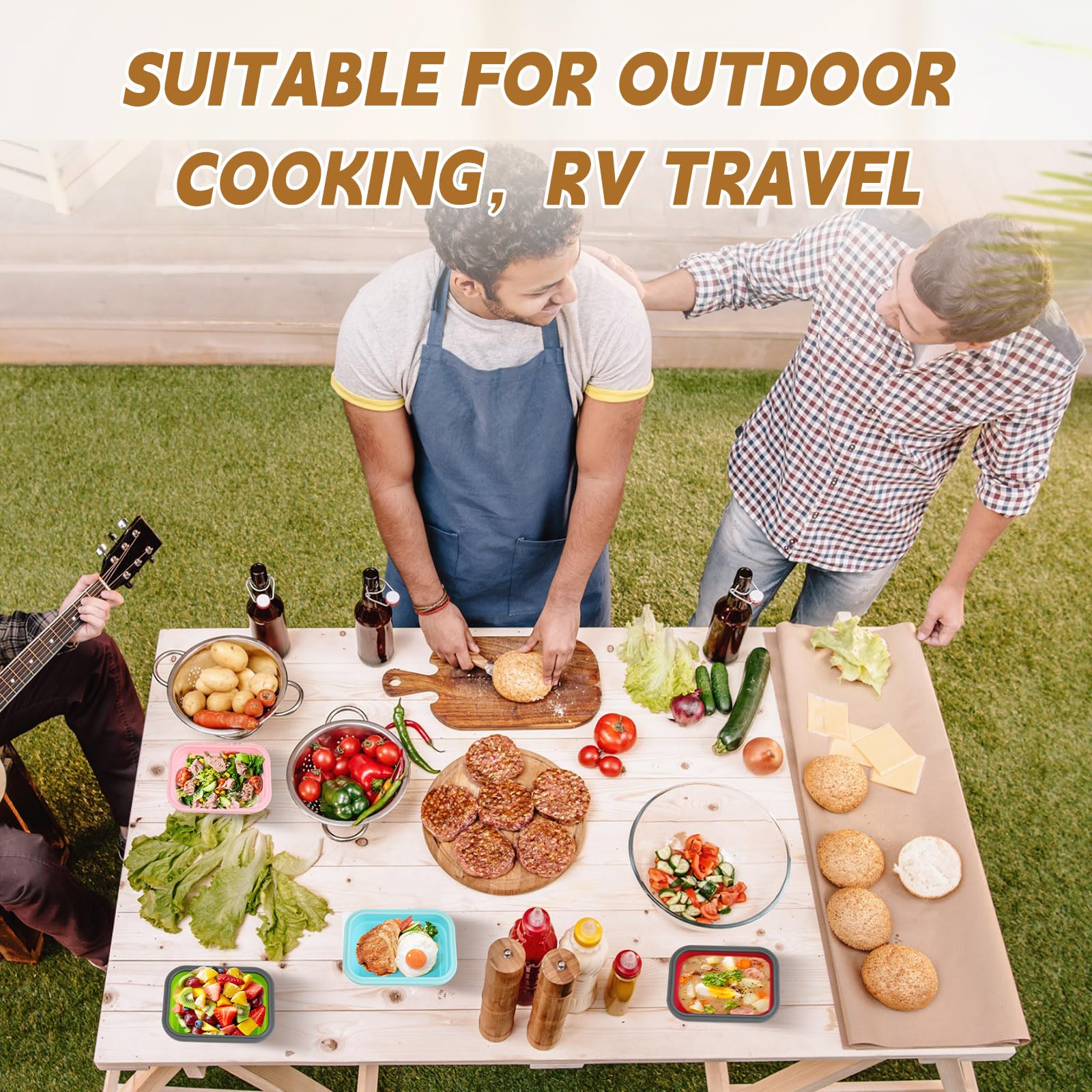 Potchen 4 cuencos de camping con tapas, cuencos plegables de silicona para viaje, 340.2 g, expandibles, juegos de recipientes de almacenamiento de alimentos, caja de ensalada portátil, cuenco plegable