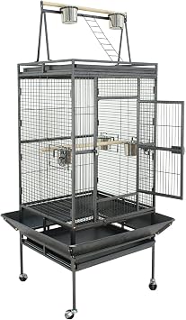 68 inch Iron Bird Cage, Play Top Parrot Cage with Rolling Stand for Parrot Cockatiels Parakeet Cage Macaw Finch Cockatoo Perch Pet House, Black