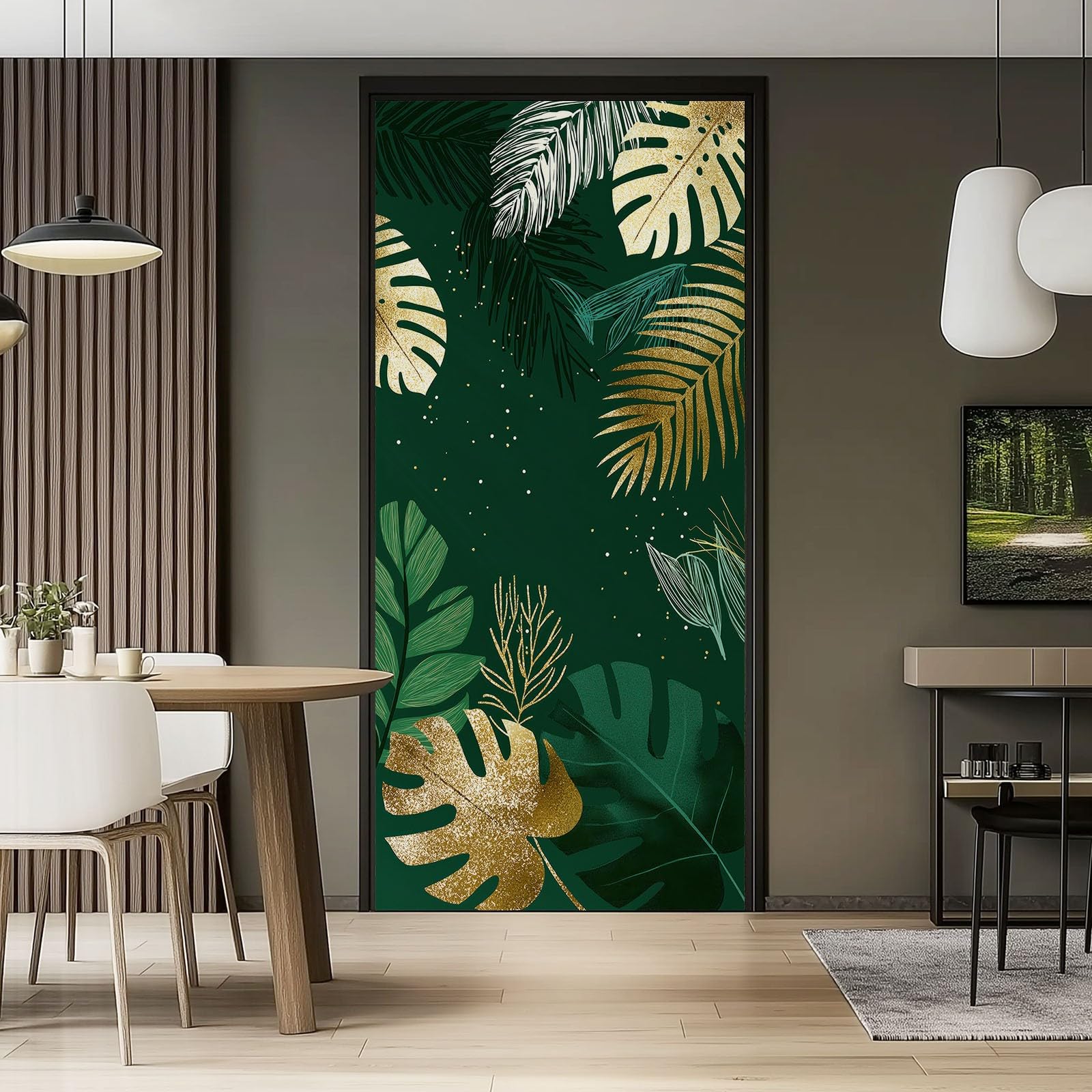 Samoprzylepna naklejka na drzwi z motywem roślin, 80 x 210 cm, tropikalne liście, monstera, wodoodporna tapeta na drzwi z folii samoprzylepnej, ciemnozielona dekoracja DIY, plakat PCW, tapeta na drzwi