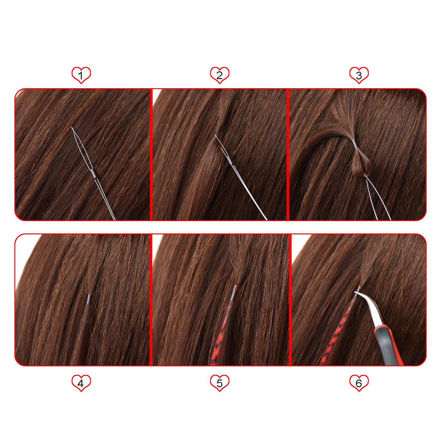 500 PCS Micro Rings Links Beads 3.0x2.6x6.8mm Copper Tubes for Feather I Tip Hair Extensions (Dark Brown) - Image 4