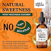 Vista 6 de Wild & Organic Gotas líquidas de melena de leones, apoyo para el enfoque y el cerebro, suplemento de melena de león, tintura de extracto de hongo
