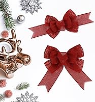 Vista 4 de 2 Piezas Cinta Roja Vino con Alambre, Cinta de Arpillera Prefabricada y Hecha a Mano Burgundía, Lazos para Coronas, Adornos para Árboles, Envoltura