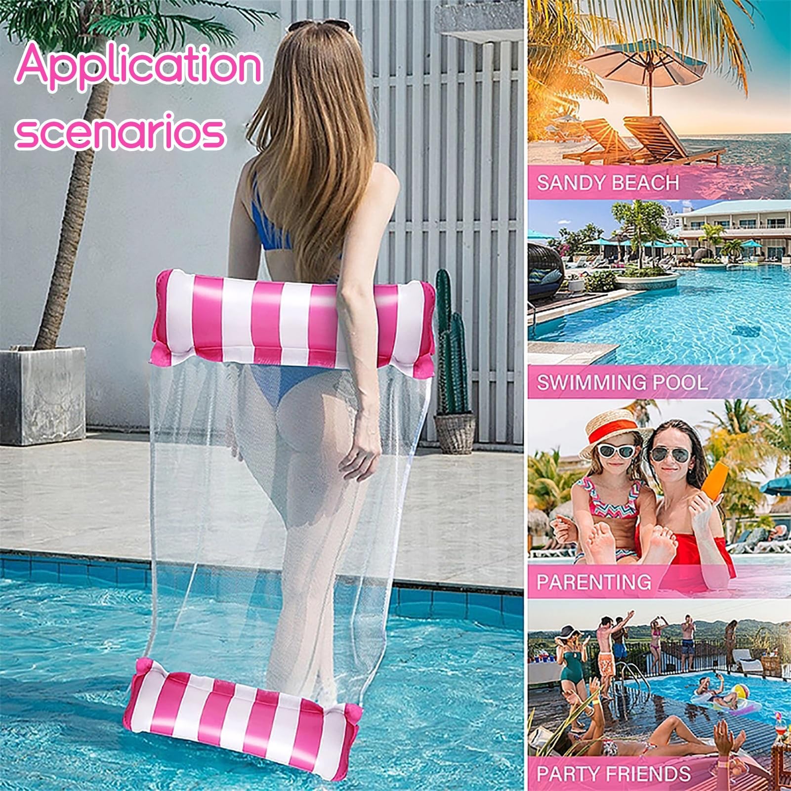 Pack De 2 Hamacas De Agua Con Red Y Bomba De Aire, Colchoneta 4 En 1 Para Piscina, Playa Y Lago, Válida Para Adultos Y Niños