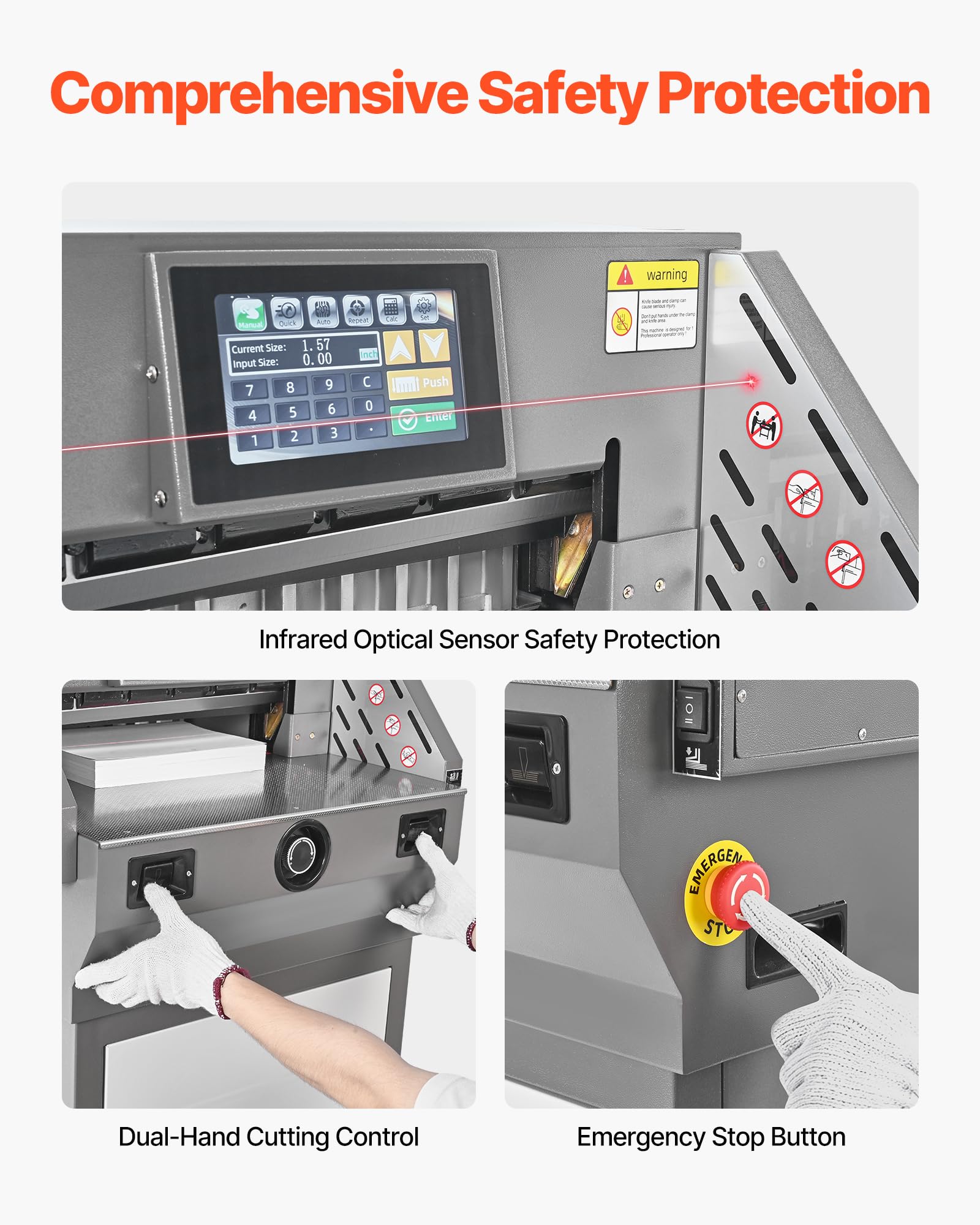 VEVOR Taglierina per Carta ad Alte Prestazioni, Larghezza di Taglio 457 mm, Spessore di Taglio 58 mm, Grande Ghigliottina Elettrica con Funzione a Infrarossi e Lama di Ricambio, 1000 W