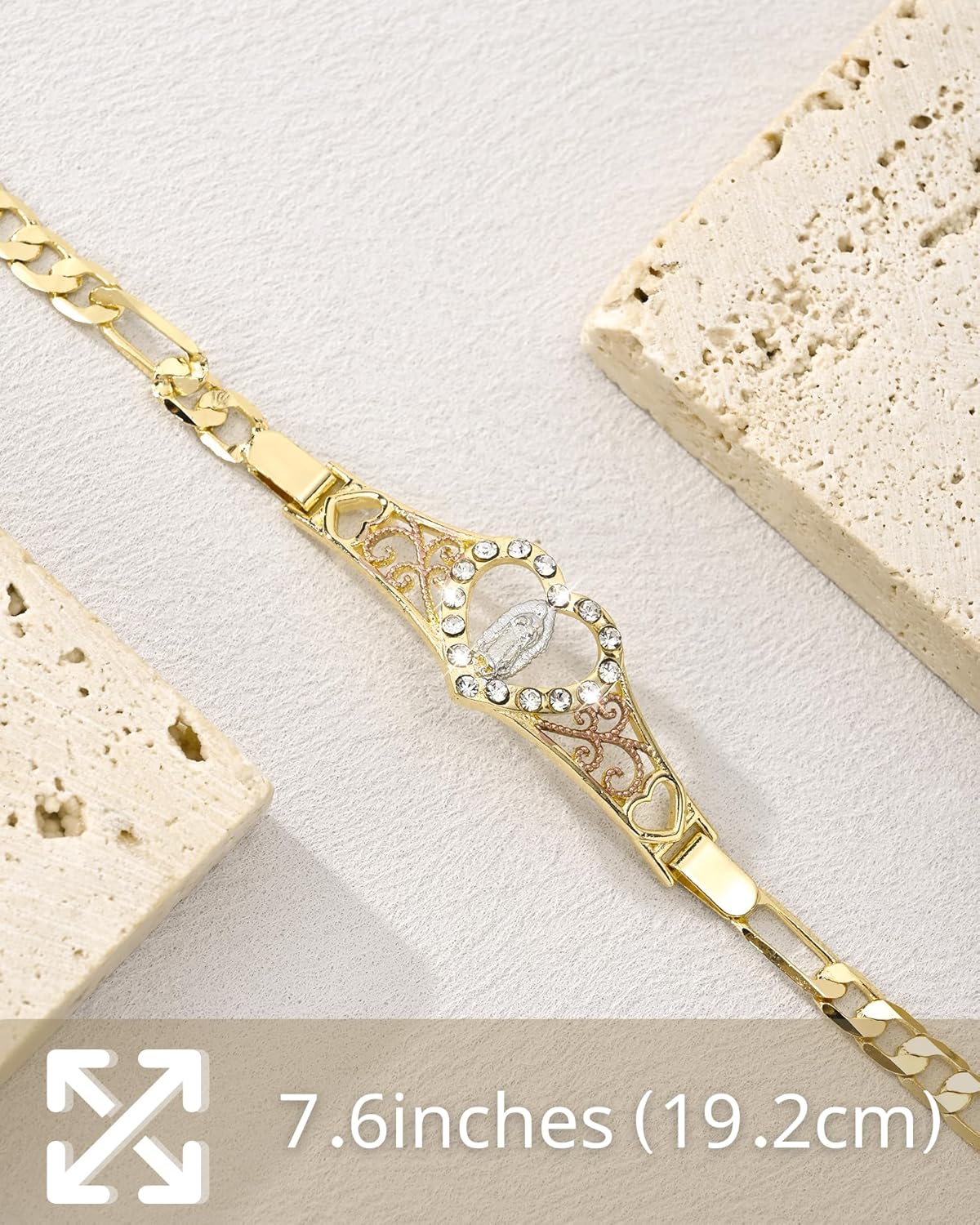 J&H DiaJuvelo Virgin Mary Bracelet for Women Catholic Trendy Cubic Zirconia Christian Dainty Charm Rhinestone Gold Jewelry Mujer Virgen de Guadalupe Pulseras Holy Gifts - Image 4