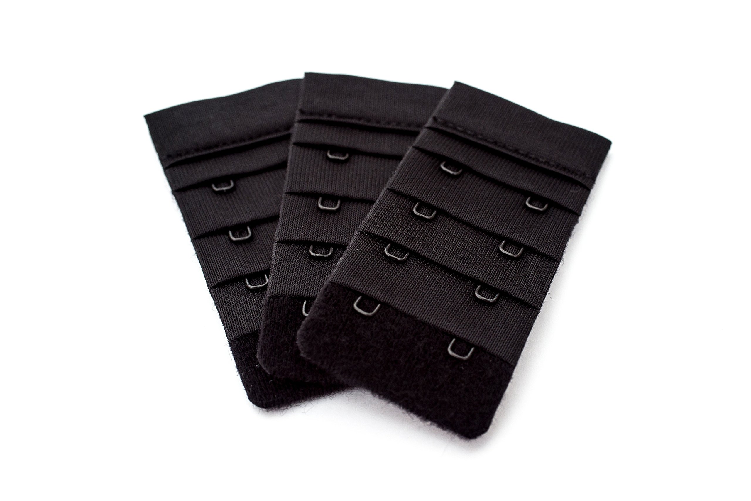 Glamour Secrets Women's Black 3 Piece Pack Of Bra Extenders - 2 Hook Narrow, 2 Hook Wide, 3 Hook Or 4 Hook (2 Hook Wide 35Mm)