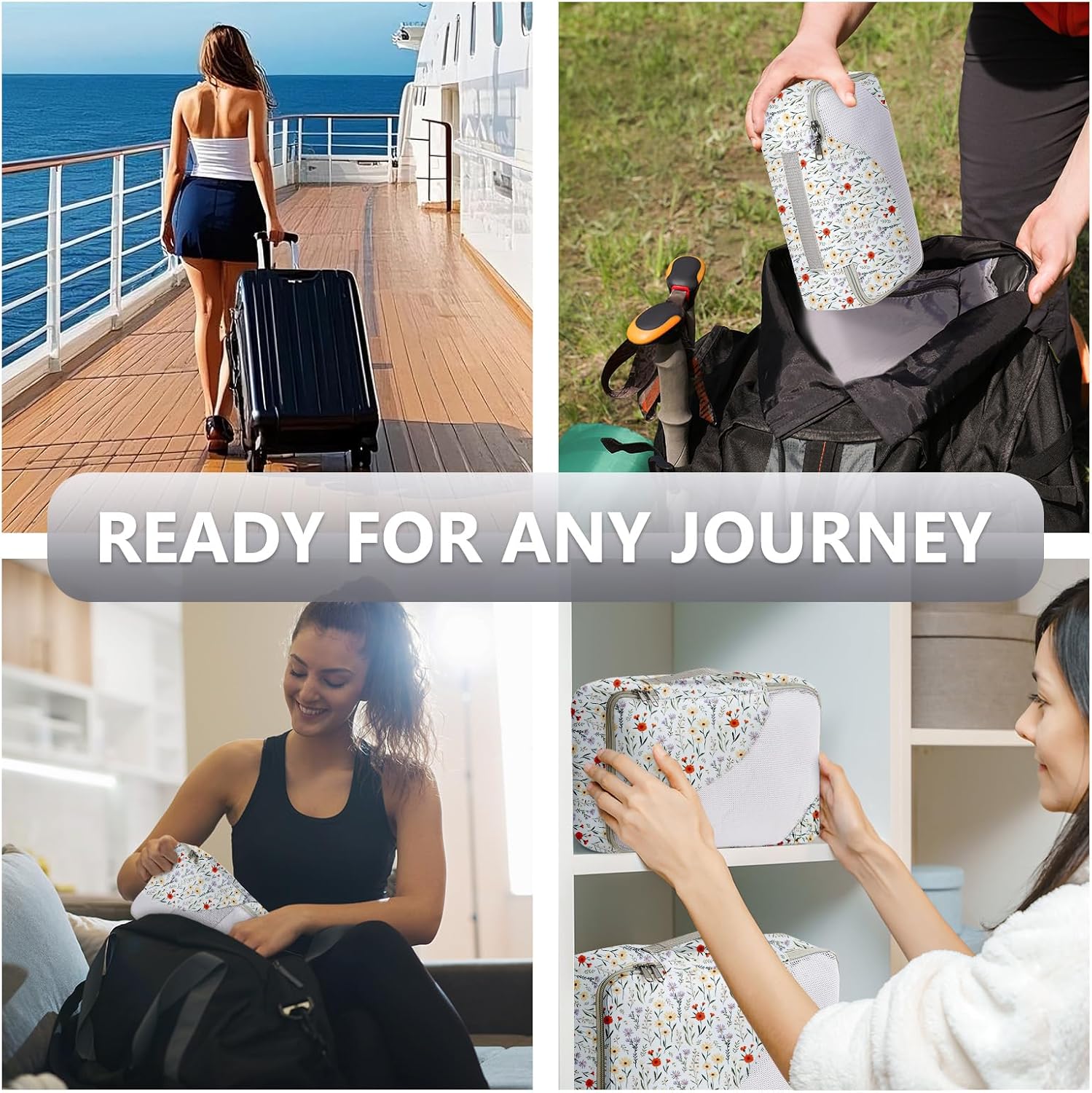 8 Set Packing Cubes for Travel, Anti-Tearing Suitcase Organizer for Luggage with Shoe & Hanging Toiletry Bag,Gifts for Women Mom,OlarHike Vacation Essentials & Accessories for Cruise Ship,Floras - Image 7