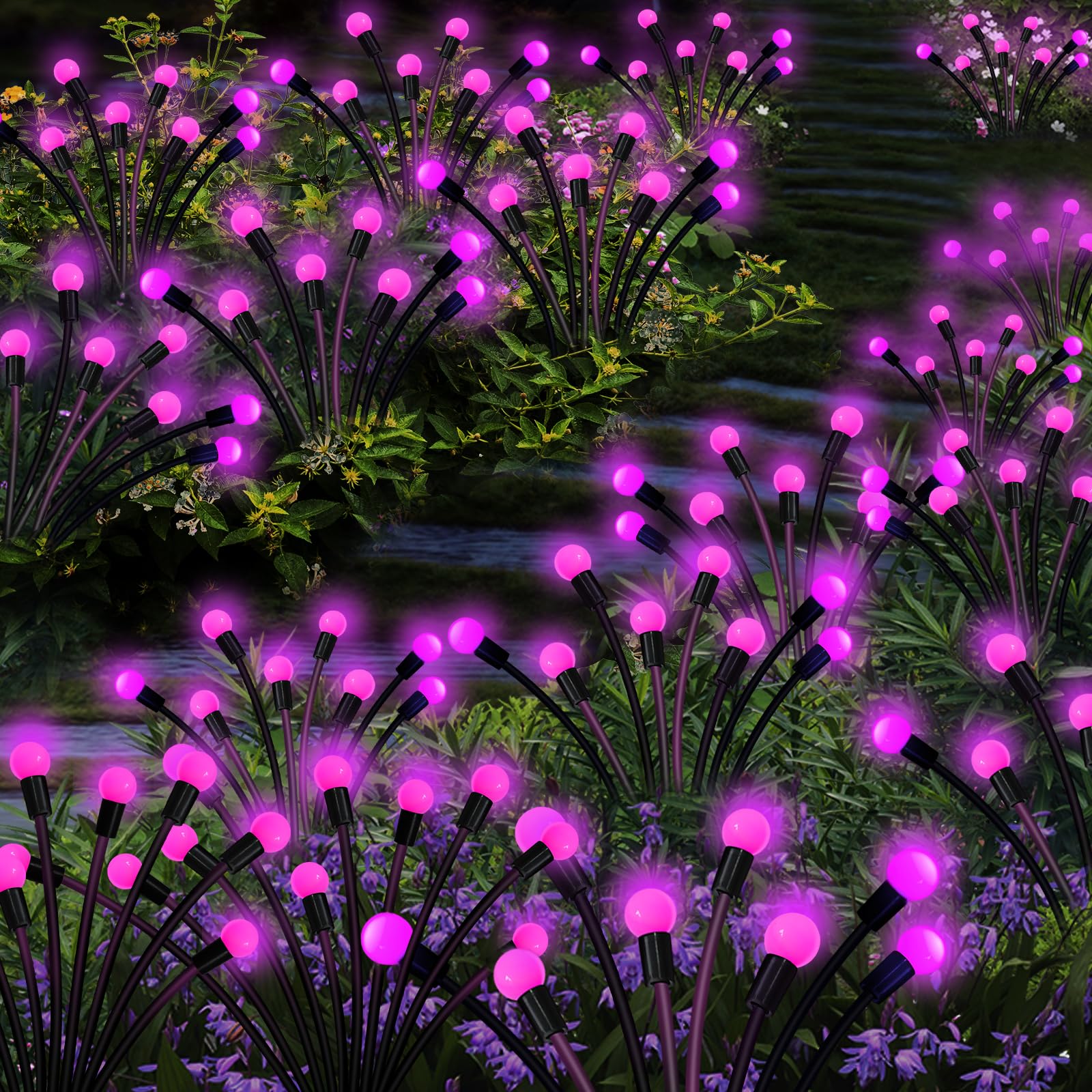 Kohlrabi Lot de 2 lampes solaires de jardin à 10 LED étanches à effet luciole pour extérieur, cour, patio, allée, décoration d'Halloween et de Noël
