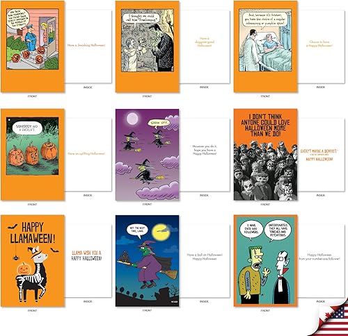 Miniatura 5 de NobleWorks Juego de 36 tarjetas de felicitación histéricas de Halloween con sobres de 5 x 7 pulgadas (36 diseños, 1 cada uno) Joke O'Lanterns