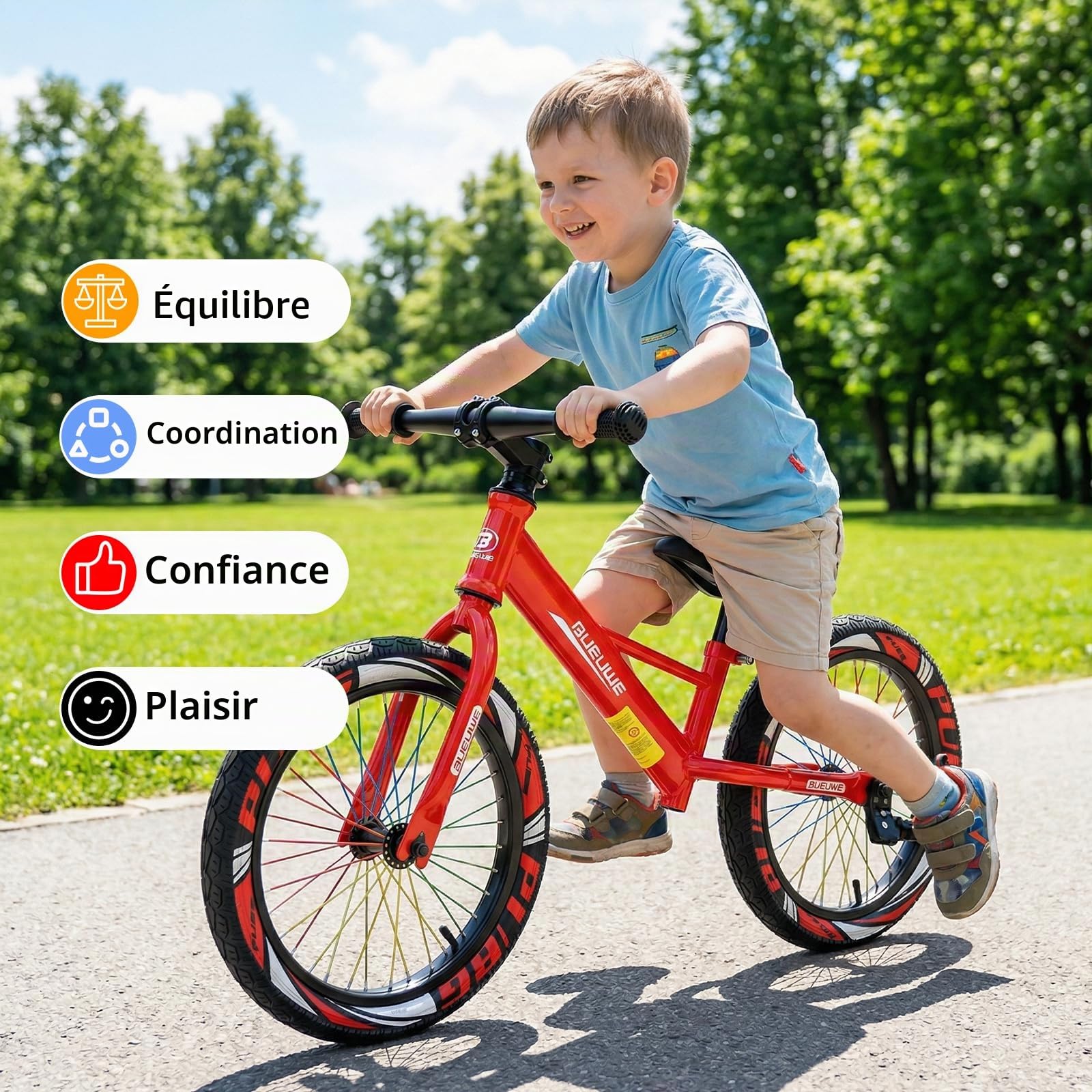 Draisienne Enfant 3 4 5 6 7 Ans pour Fille et Garçons, 16 Pouces Velo sans Pedale avec Guidon et Selle Réglables, jusqu'à 45 kg, Roues en Caoutchouc, Cadre Acier au Carbone
