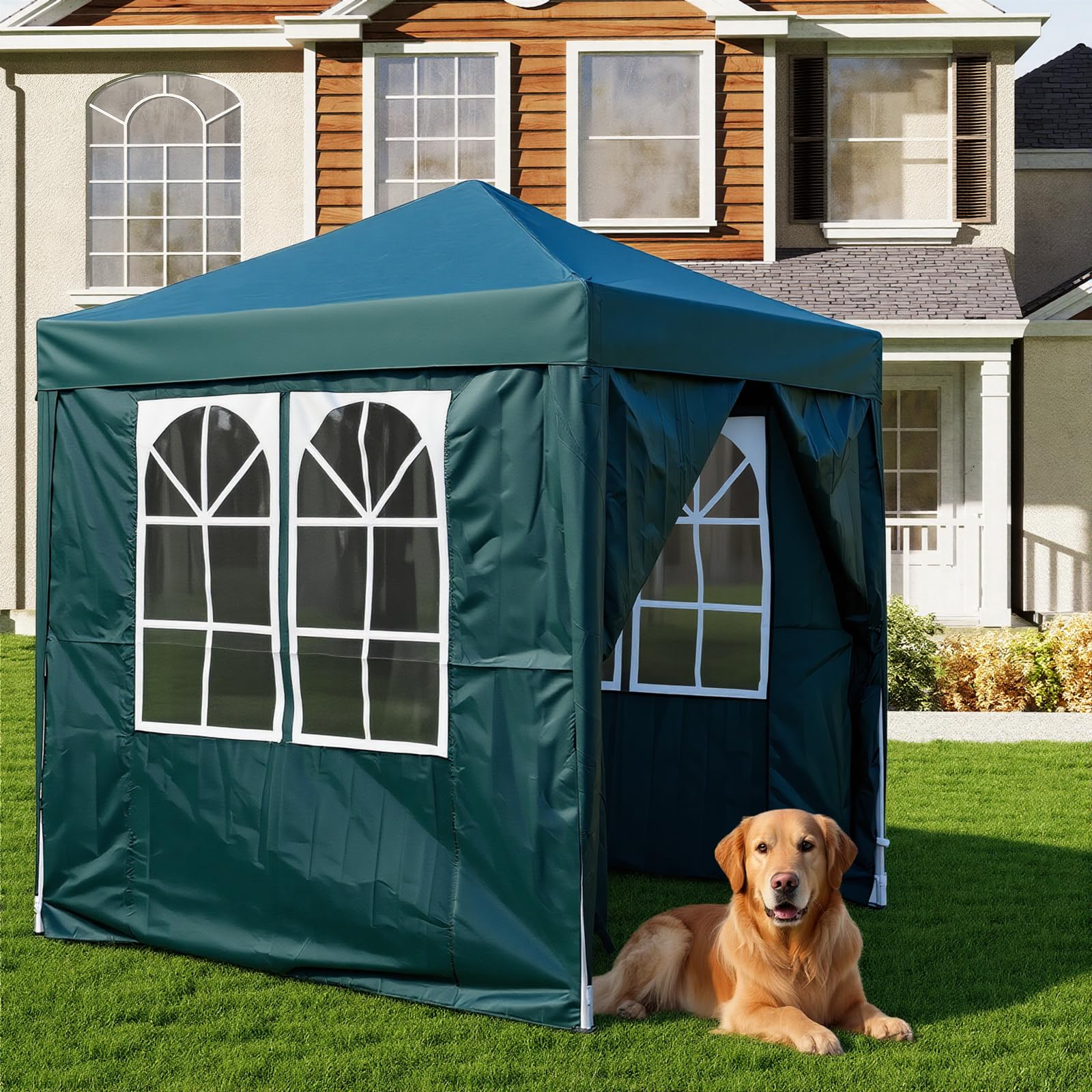 Pop Up Gazebo With Four Sides, 2x2m, 2.5x2.5m, 3x3m, Metal Frame Outdoor Party Shelter Tent, With Windows, Carry Bag (Green, 2mx2m)
