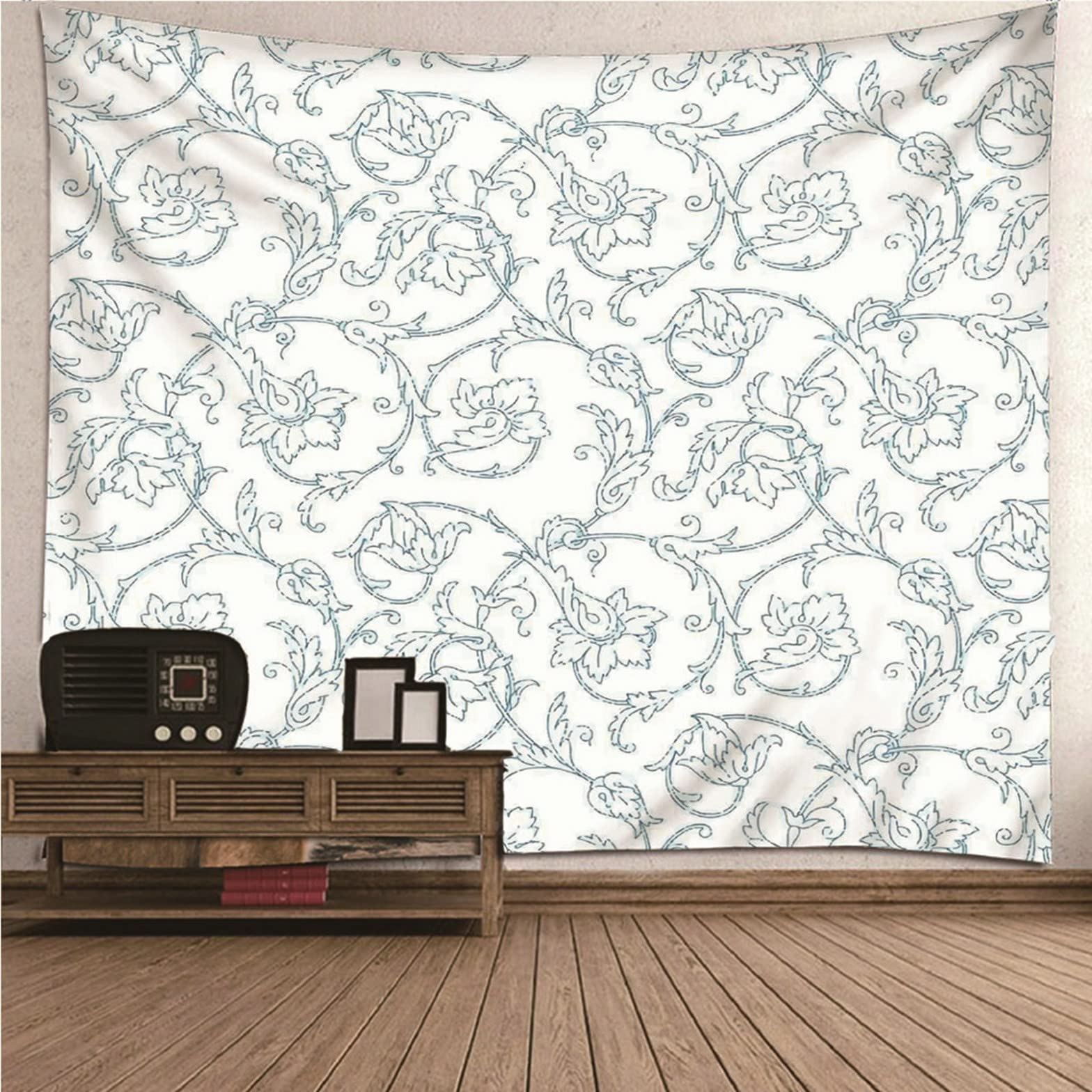 Ethereval Tapestry Nature Wall Aesthetic Trippy Flower Vine Pattern Ceiling Psychedelic Big White Wall Hangings Fabric Decorations 150x130cm