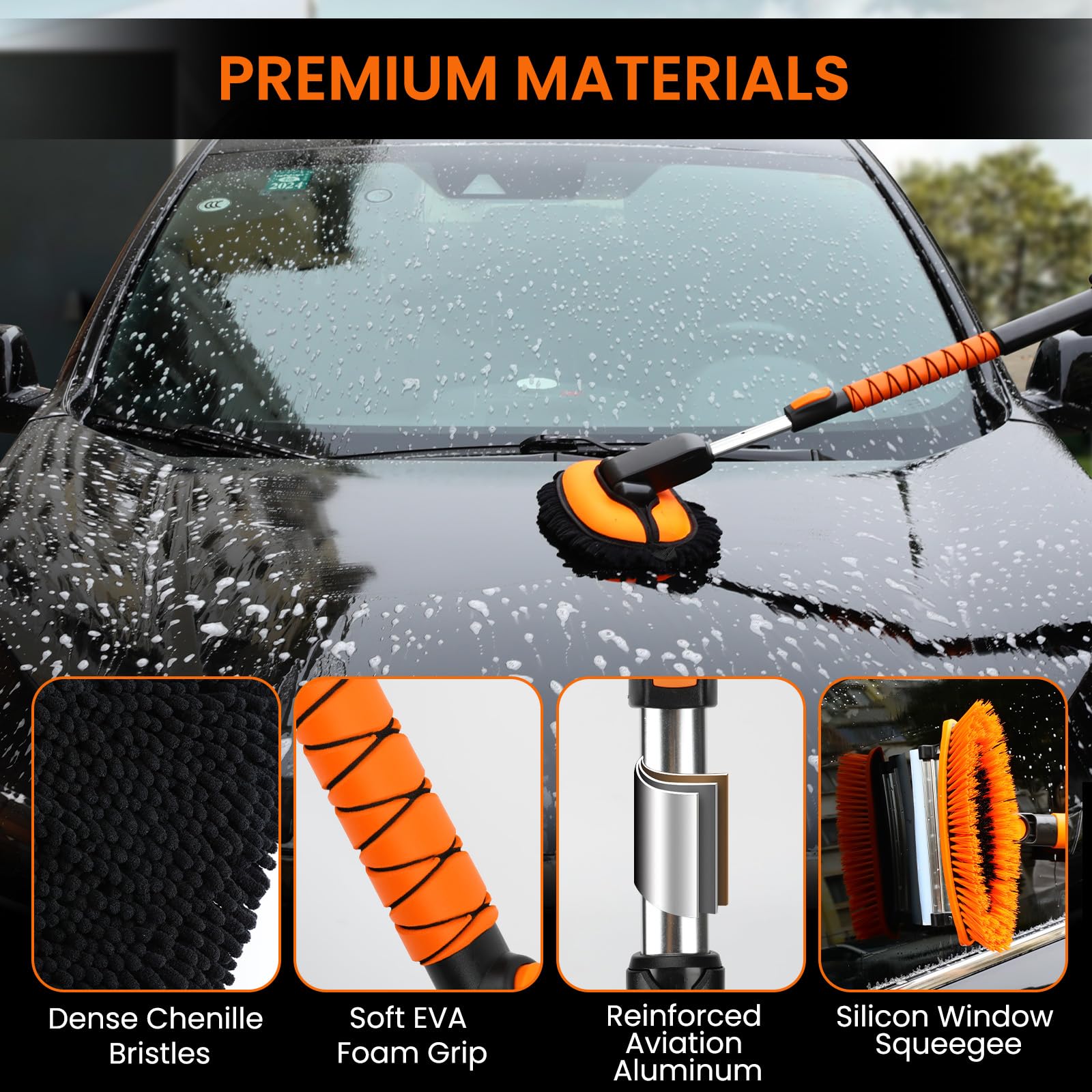 EAROND Ice Scrapers for Car Windshield, 44″-52″ Extendable Snow Brush with Window Squeegee, 3 in 1 Snow Broom with 180° Pivoting Brush Head and Foam Grip for Cars/Truck/SUV/RV