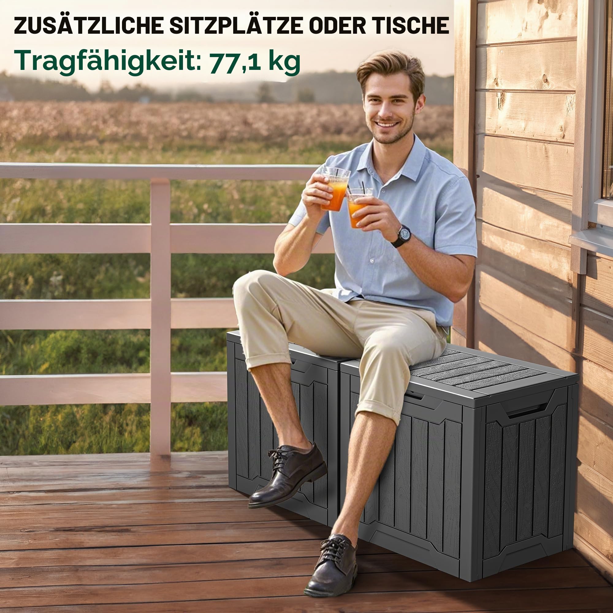 YITAHOME Außengebrauch Harz-Speicherbox 31 Gal, wasserdichte Terrassen-Deckbox für Kissen und Gartengeräte, sicher verschließbar, schwarz.