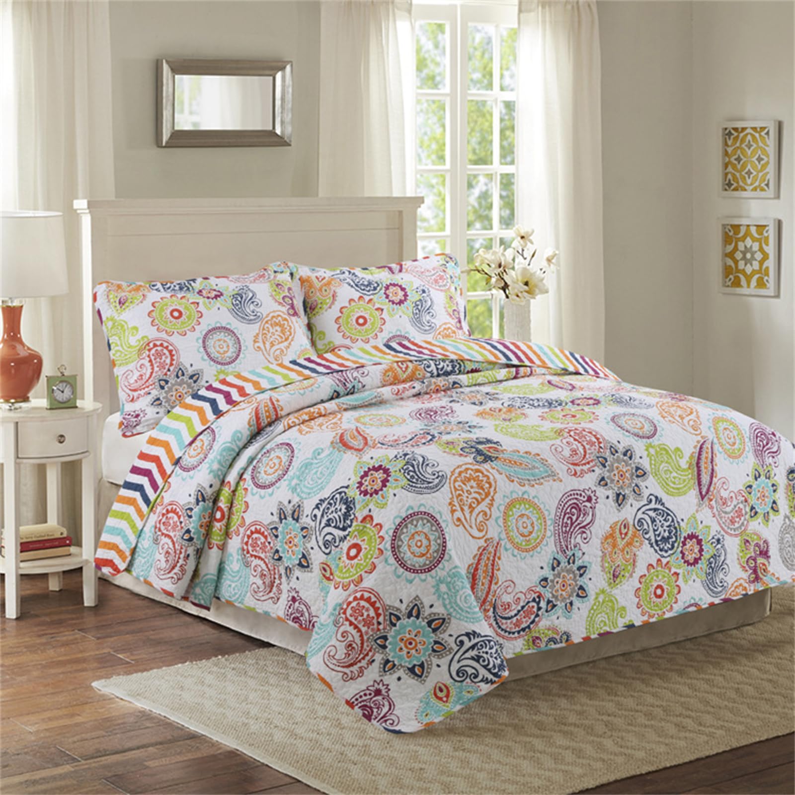 Odot Colcha Verano para Cama 230, Colcha Bouti Fina con 2 Fundas de Almohada Colcha Acolchado Ligera Suave para Colcha Cubre Cama Multiusos (230 * 250+50 * 70cm,Jacquard Paisley)