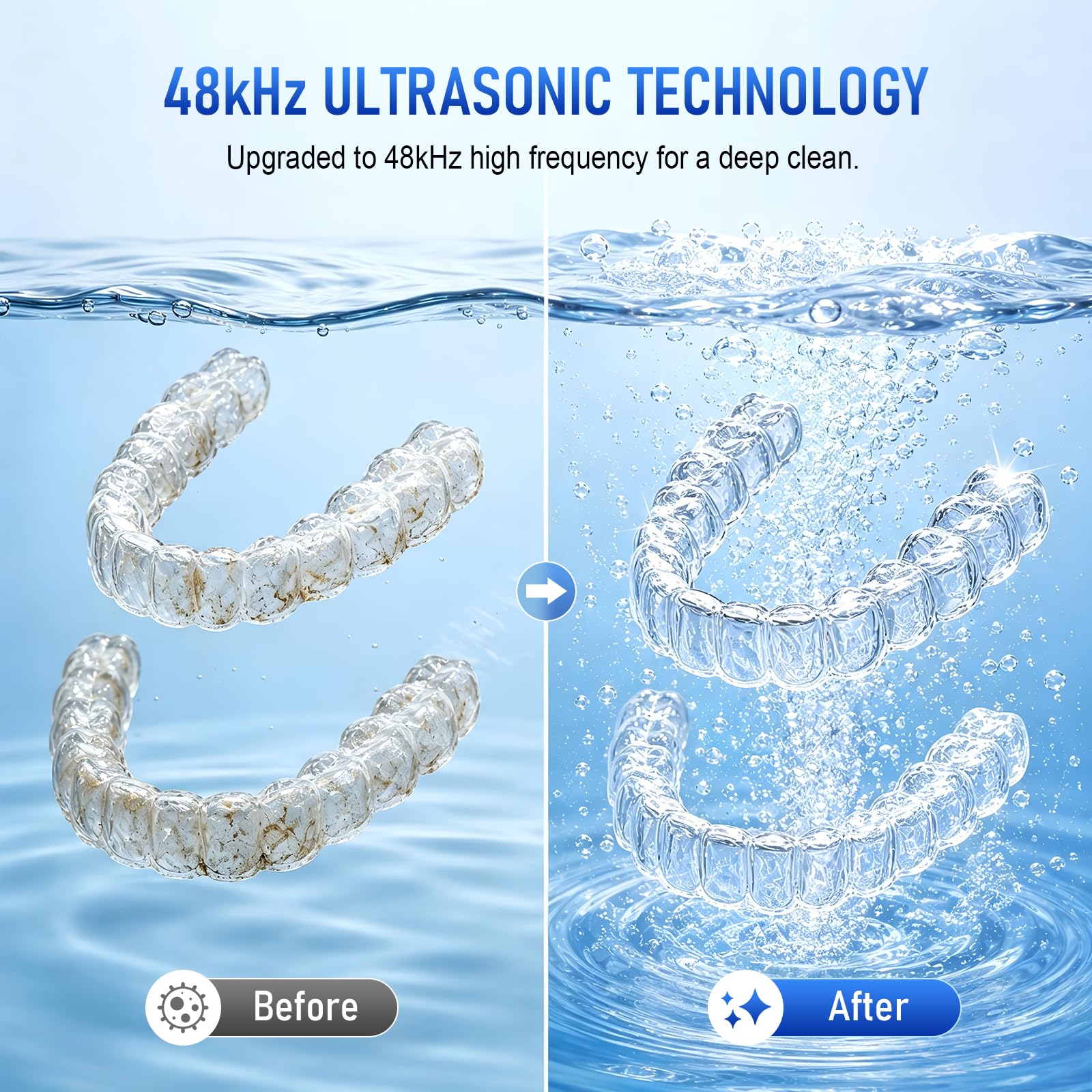 Limpiador Ultrasonidos Dental con Luz UV-C,Resistente al Agua,48kHz con Temporizador,4 Modos,200mL.Ideal para Prótesis Dentales,Alineadores,Protectores Bucales y Férulas Nocturnas.Blanco. | Resistente al Agua