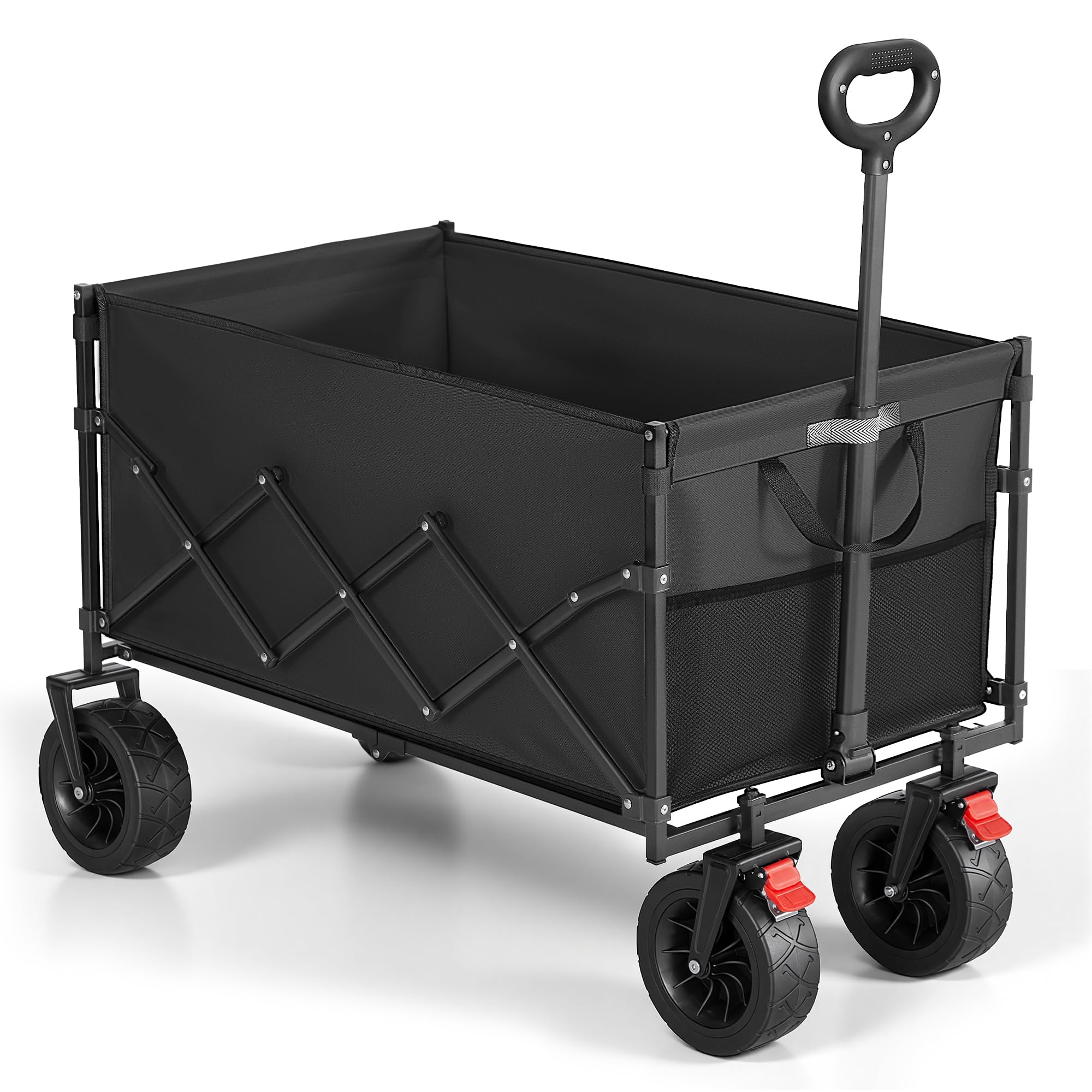 SONGMICS Bollerwagen faltbar, Handwagen mit Griff, Gartenwagen, für Camping, 4 verstärkte Rollen, Davon 2 Universalräder, Outdoor Garten, bis 180 kg belastbar, 200 L, tintenschwarz GFW201B101