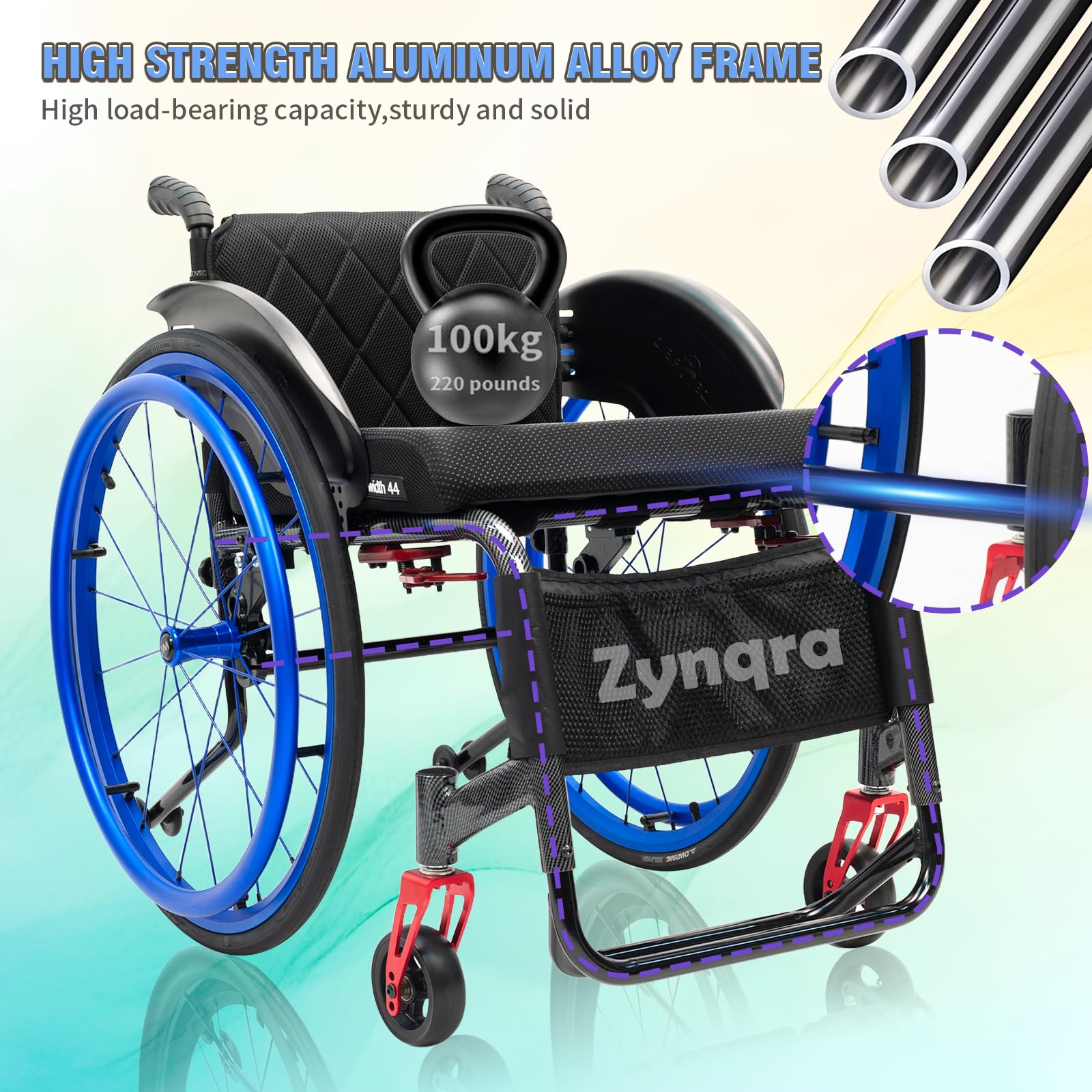 Sedia a rotelle,di transito,Alluminio,Leggera,Ruote Estraibili con Un Solo Pulsante,Robusta,Sedia a Rotelle Leggera Transito per Disabili ed Anziani(17.3in Seat Width,Blue)