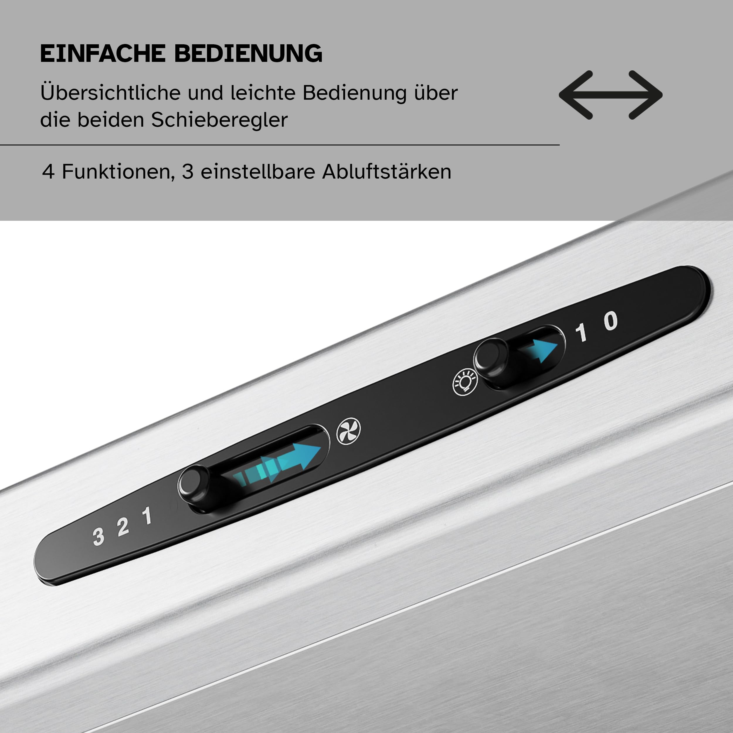HEINRICHS Dunstabzugshaube 60cm Unterbauhaube Abluft/Umluft 212m³/h LED 3 Stufen Kohlefilter 87W Edelstahl