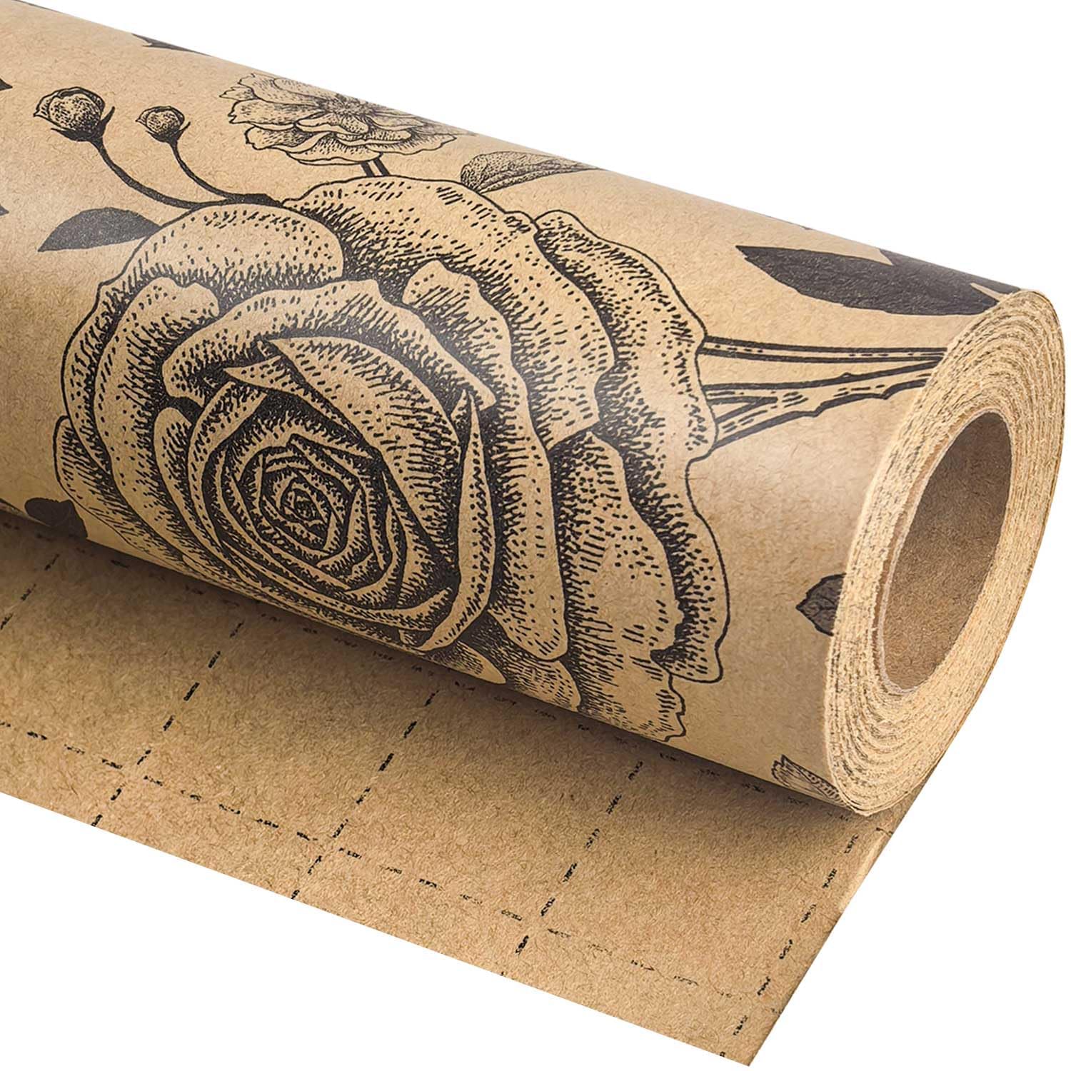 YXTII Papier do pakowania duża rolka, kwiatowy papier do pakowania prezentów z wyciętymi liniami na ślub, walentynki, Boże Narodzenie, wieczór panieński, baby shower, 17 cali x 49 stóp