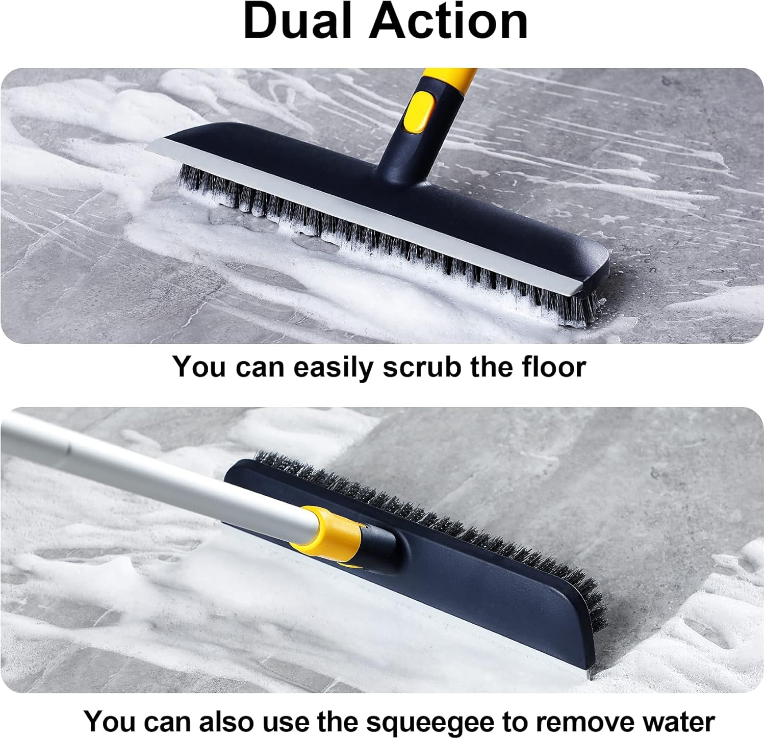 Yocada Floor Scrub Brush Tub Tile Scrubber Brush Set Telescopic Handle 2 in 1 for Cleaning Bathroom Kitchen Toilet Wall Tub Tile Sink Non-Scratch