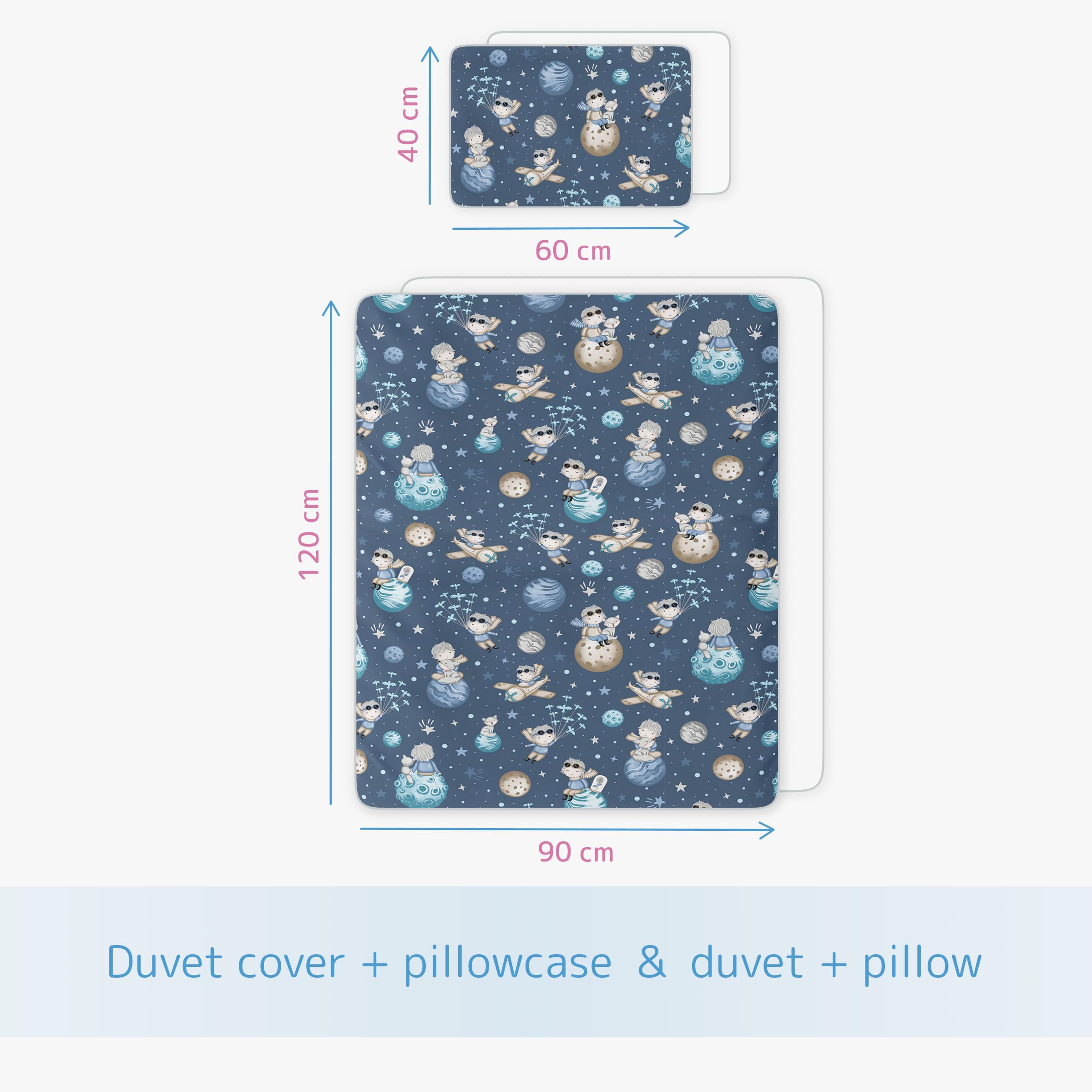 Almohada de edredón de 5 piezas con fundas y sábana de jersey para cuna de 120 x 60 cm (principito)