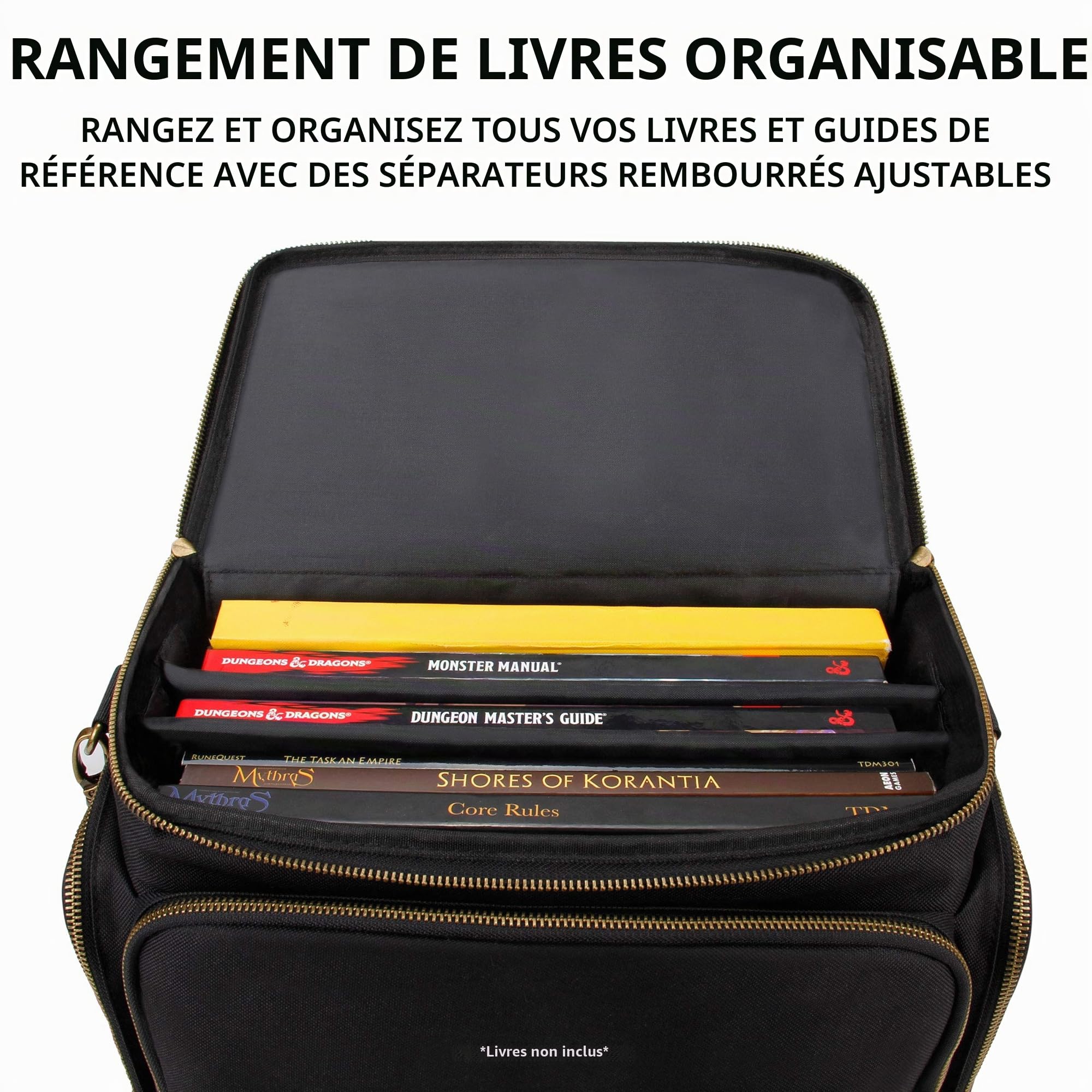 Enhance Sac de Voyage RPG Jeux de Table avec Donjons et Dragons et Figurines, Sacoche de Transport Rembourrée à Multiples Rangements avec Compartiment pour Livres (4 à 8) et Poche pour Dés et Jetons
