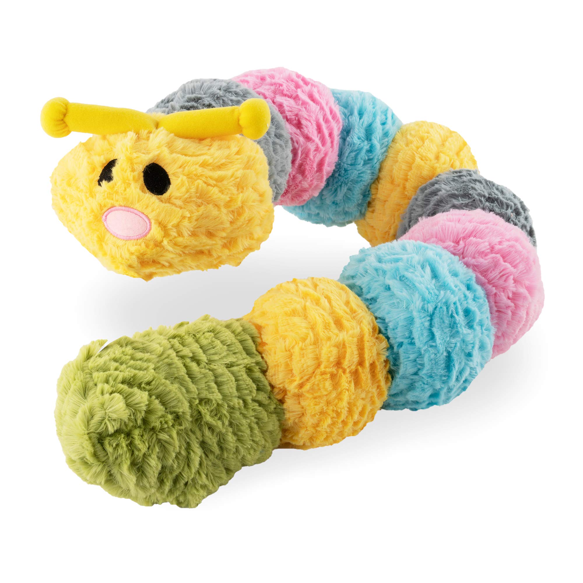 Flourish Pets Tough Durable Dog Chew Toy with Squeaker and Rattle Covered with Double Stitched Soft Fabric Exterior Squeaky Indestructible Dog Toy for Aggressive Chewers - Large Catterpillar (35â€³)