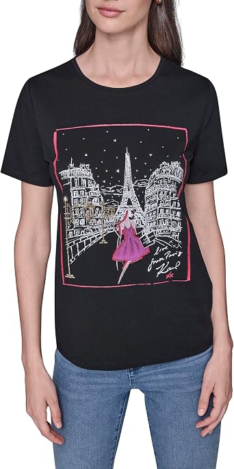 KARL LAGERFELD Paris Womens Sportswear Logo T-Shirt, Black, X-Small