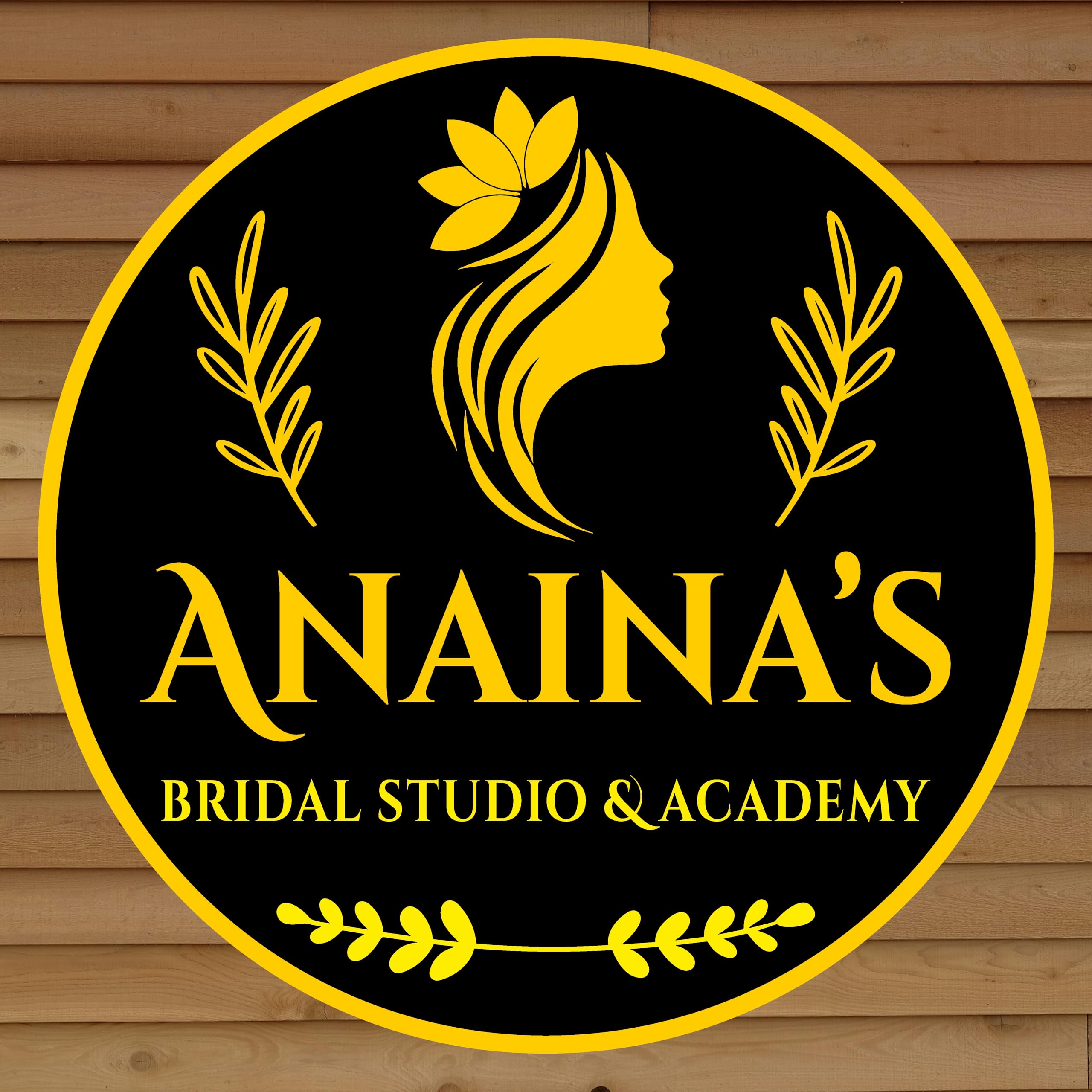 ABAJ Personalized Round Name Board for Salon, 12 * 12 Inch, Golden & Black