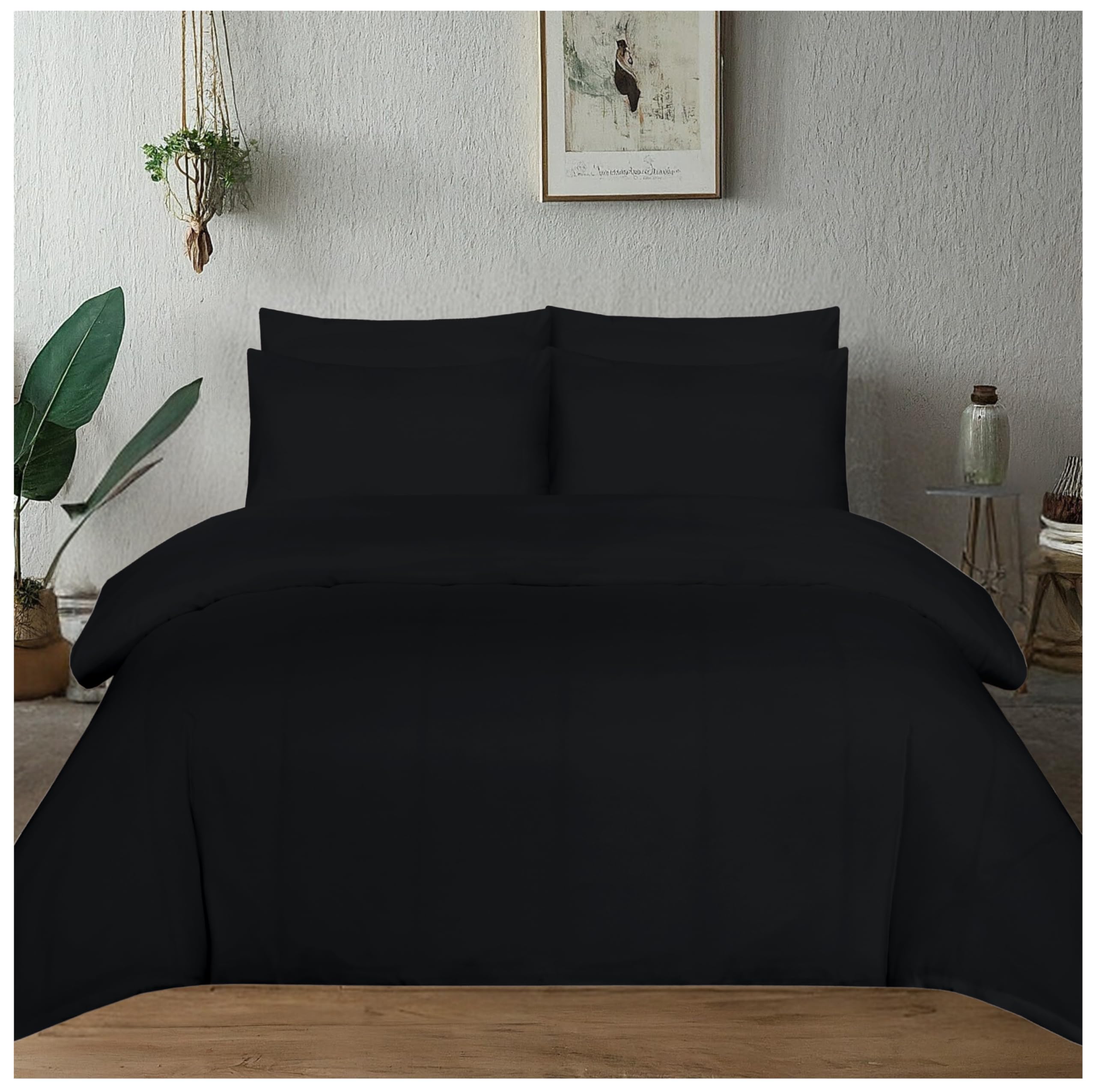 J.din Black Super King Duvet Cover Sets - Soft Brushed Microfiber Bedding