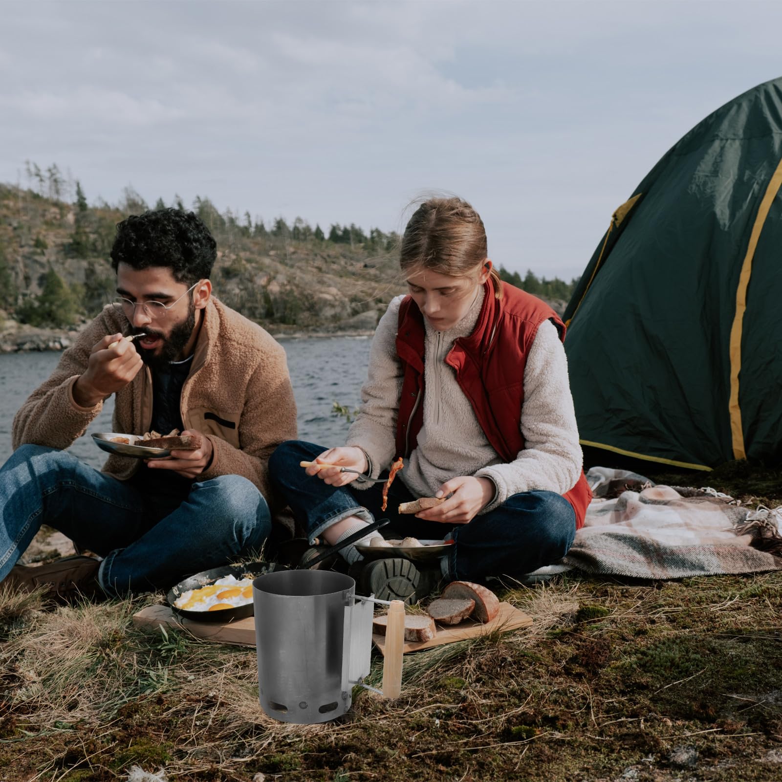 Grillkohle Anzündkamin Weiß aus Eisen für Effiziente Zündung | Outdoor Aktivitäten und Camping, Leicht zu Tragen, Kaminzubehör für Feuerschalen