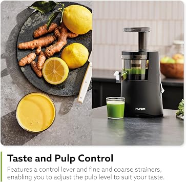 Hurom H-AA Cold Press Juicer Machine, Easy to Clean Masticating Slow Juicer, Coarse Strainer, Adjustable Lever, Minimal Juice Pulp, High Nutrient Extraction (Black)