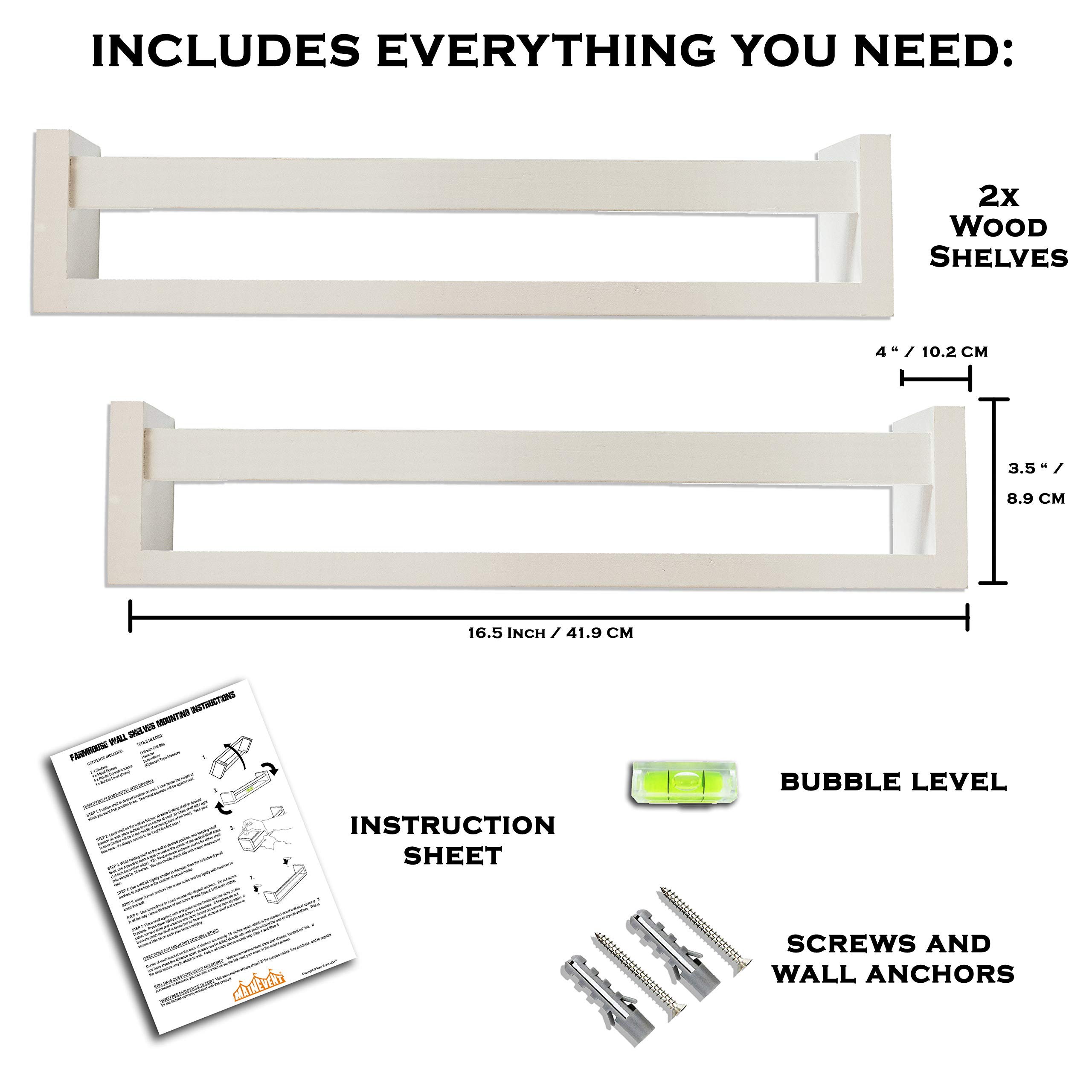 Set of 2 Classic White Floating Shelves, Farmhouse Nursery Book Shelves